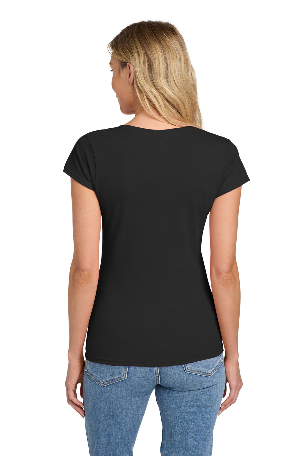 Gildan Softstyle Women's Fit V-Neck T-Shirt. 64V00L - Black - back
