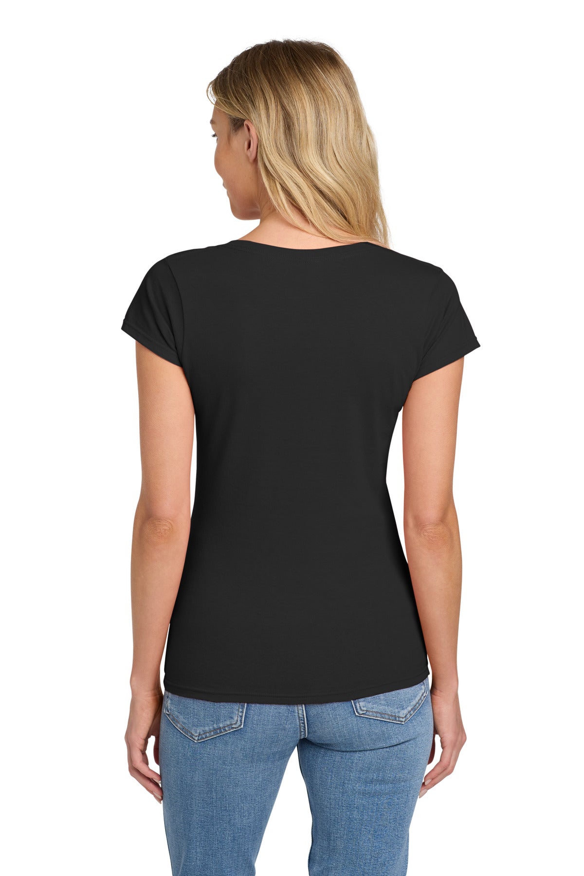 Gildan Softstyle Women's Fit V-Neck T-Shirt. 64V00L - Black - back