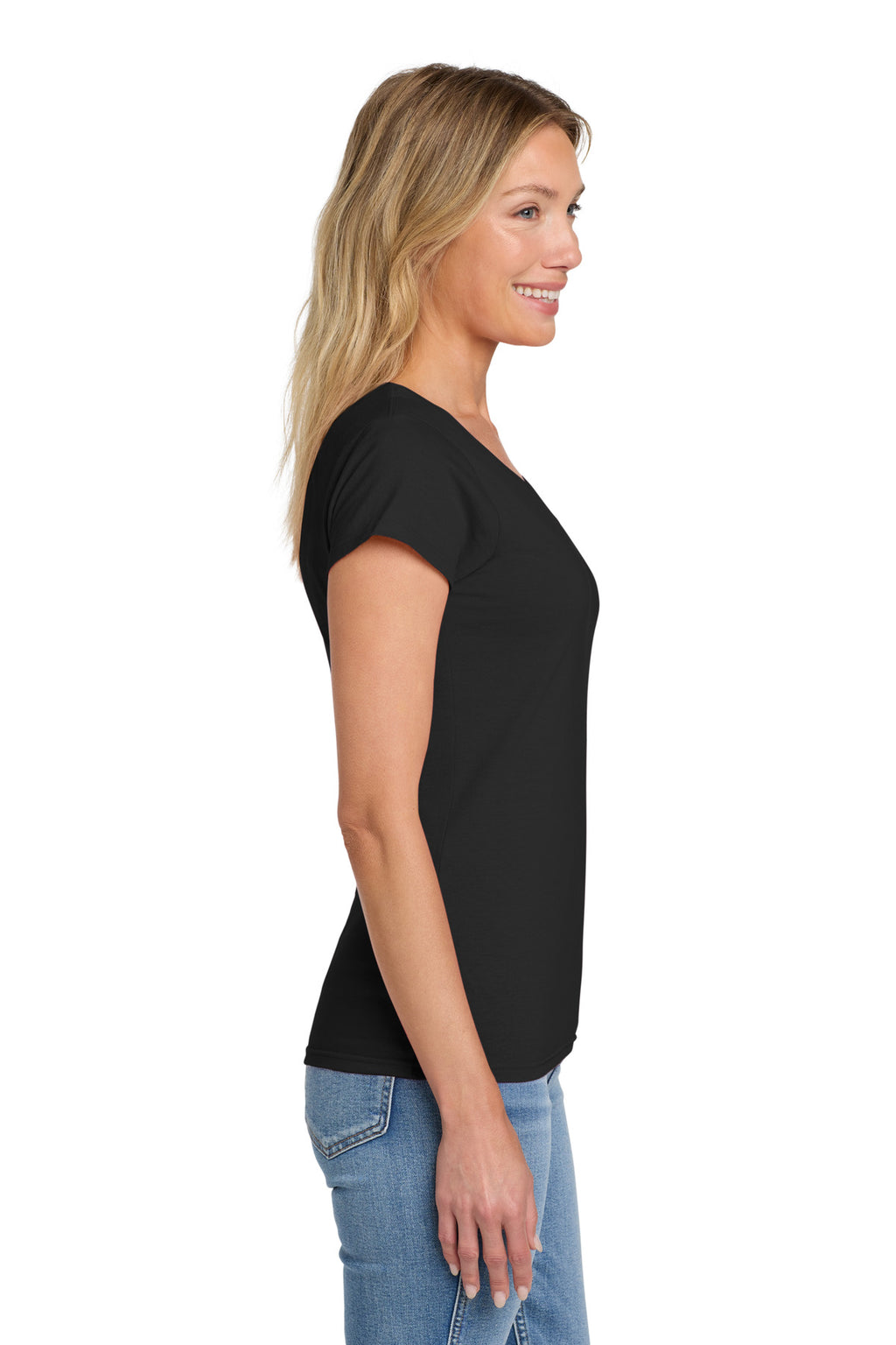 Gildan Softstyle Women's Fit V-Neck T-Shirt. 64V00L - Black - side