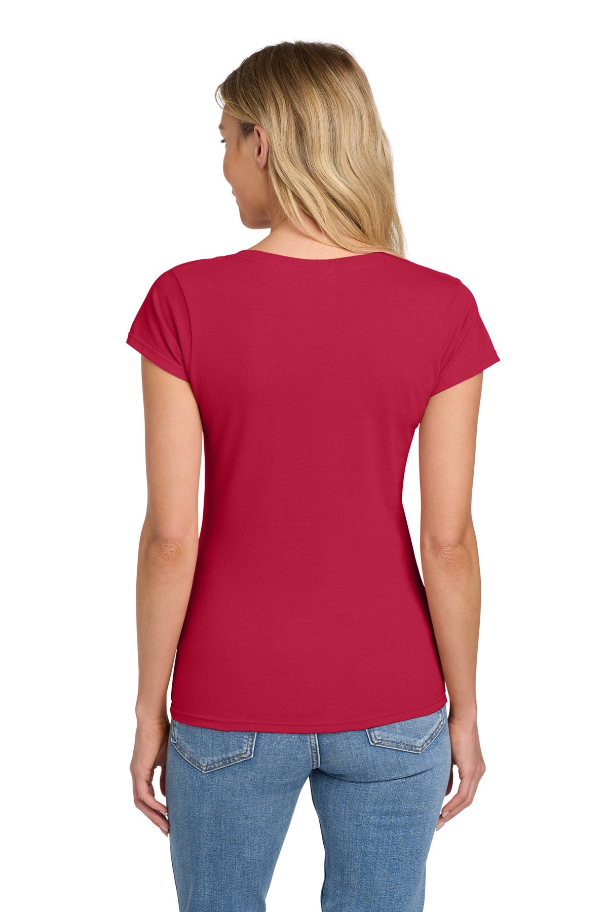 Gildan Softstyle Women's Fit V-Neck T-Shirt. 64V00L - Cherry Red - back