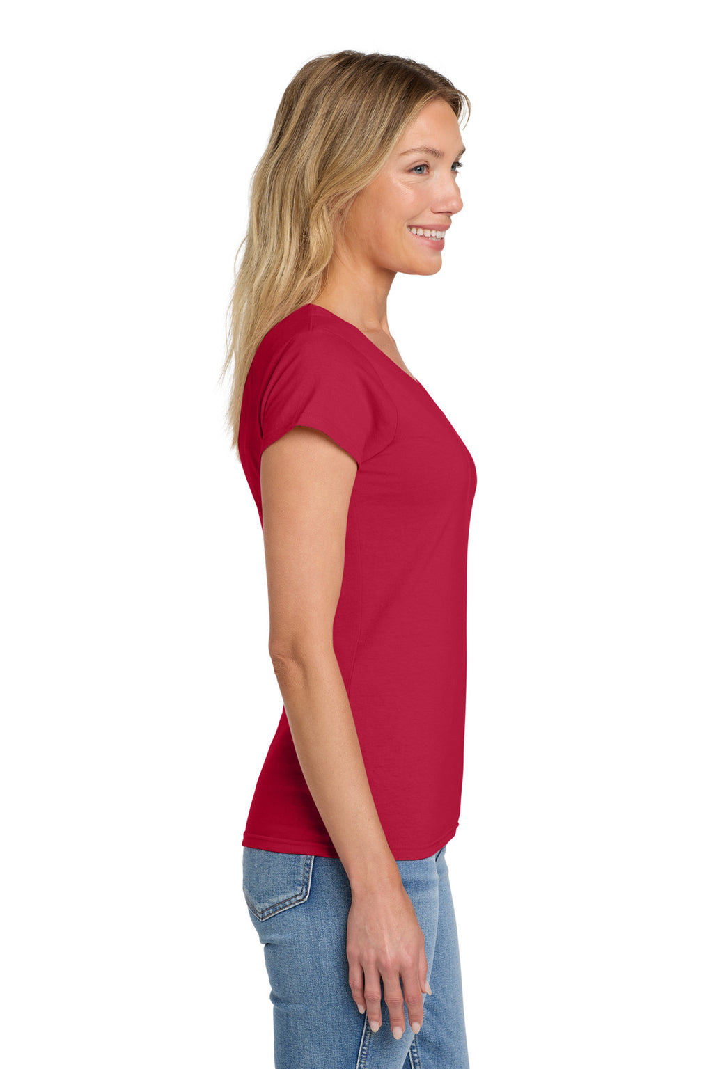 Gildan Softstyle Women's Fit V-Neck T-Shirt. 64V00L - Cherry Red - side