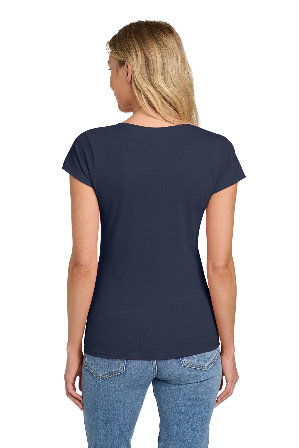 Gildan Softstyle Women's Fit V-Neck T-Shirt. 64V00L - Navy - back