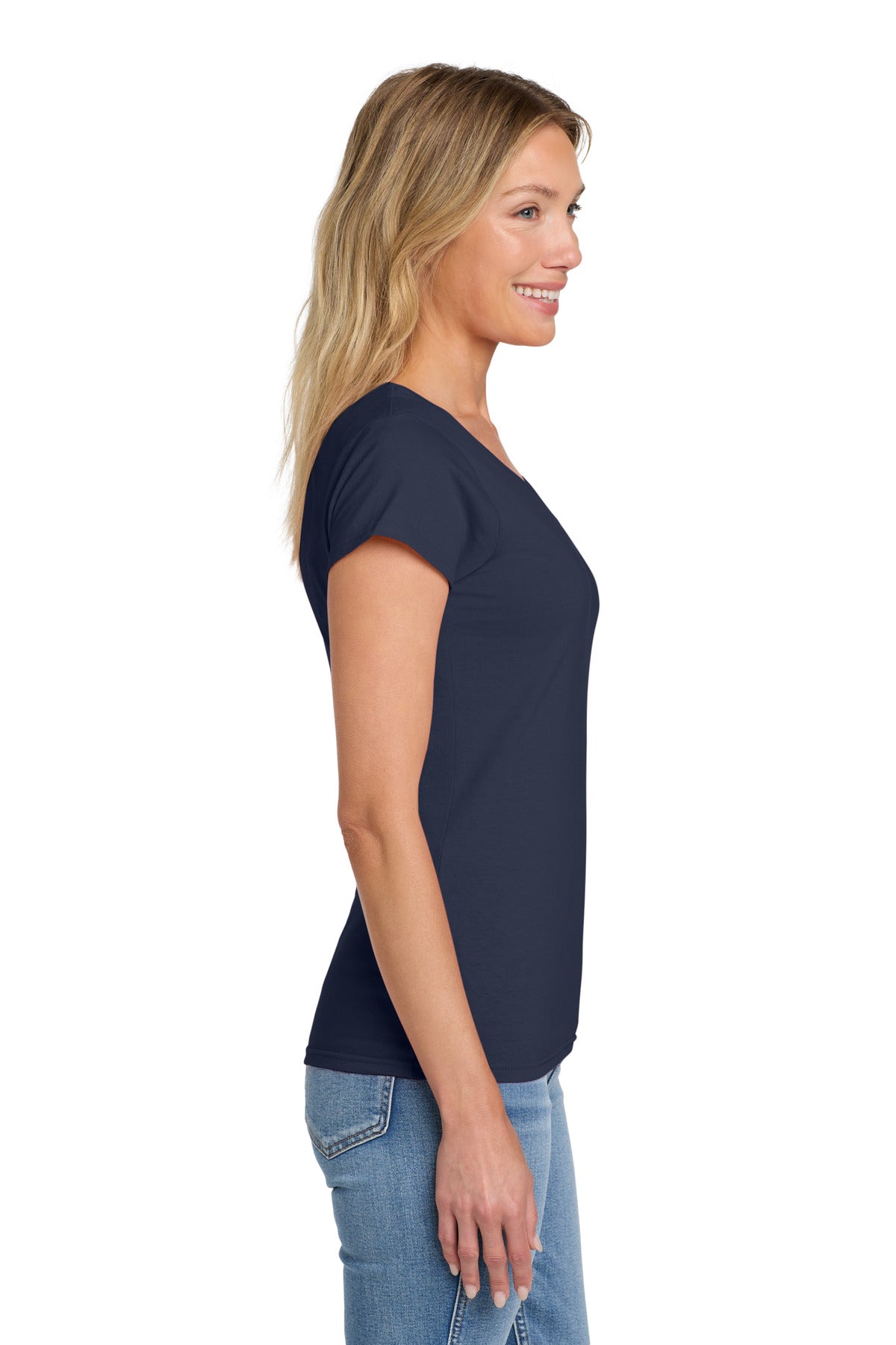 Gildan Softstyle Women's Fit V-Neck T-Shirt. 64V00L - Navy - side