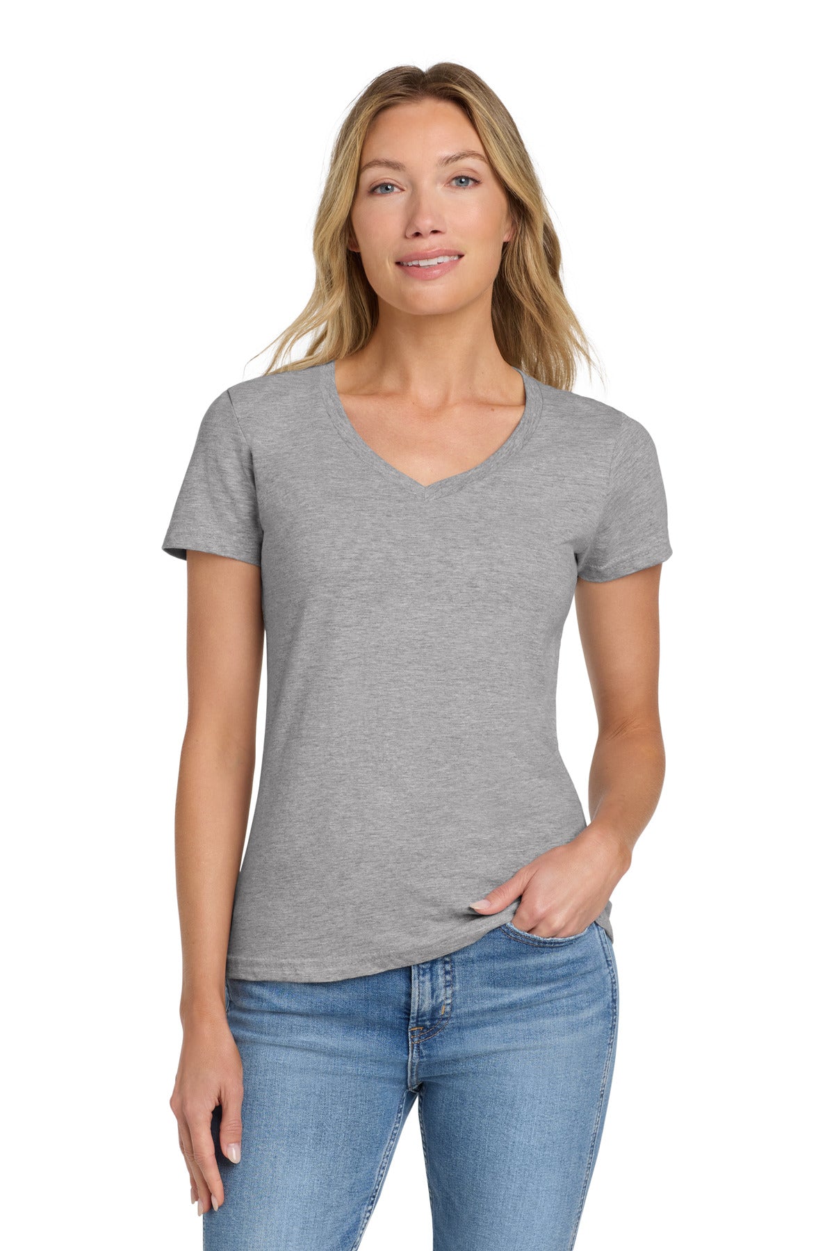 Gildan Softstyle Women's Fit V-Neck T-Shirt. 64V00L - Sport Grey - front