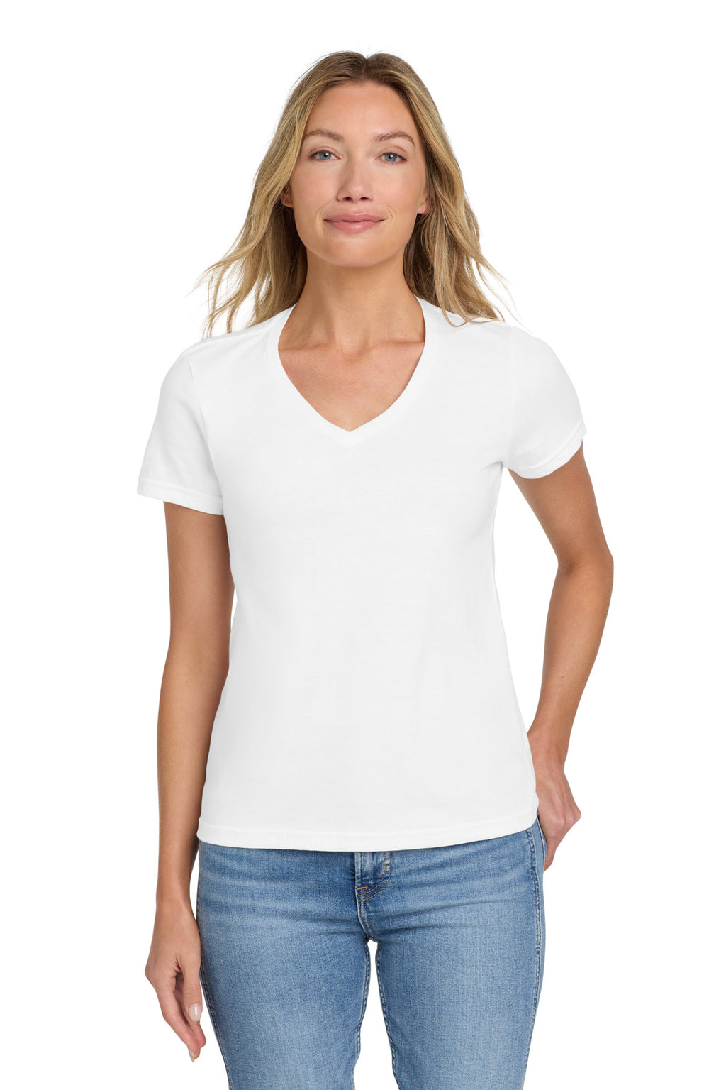 Gildan Softstyle Women's Fit V-Neck T-Shirt. 64V00L - White - front
