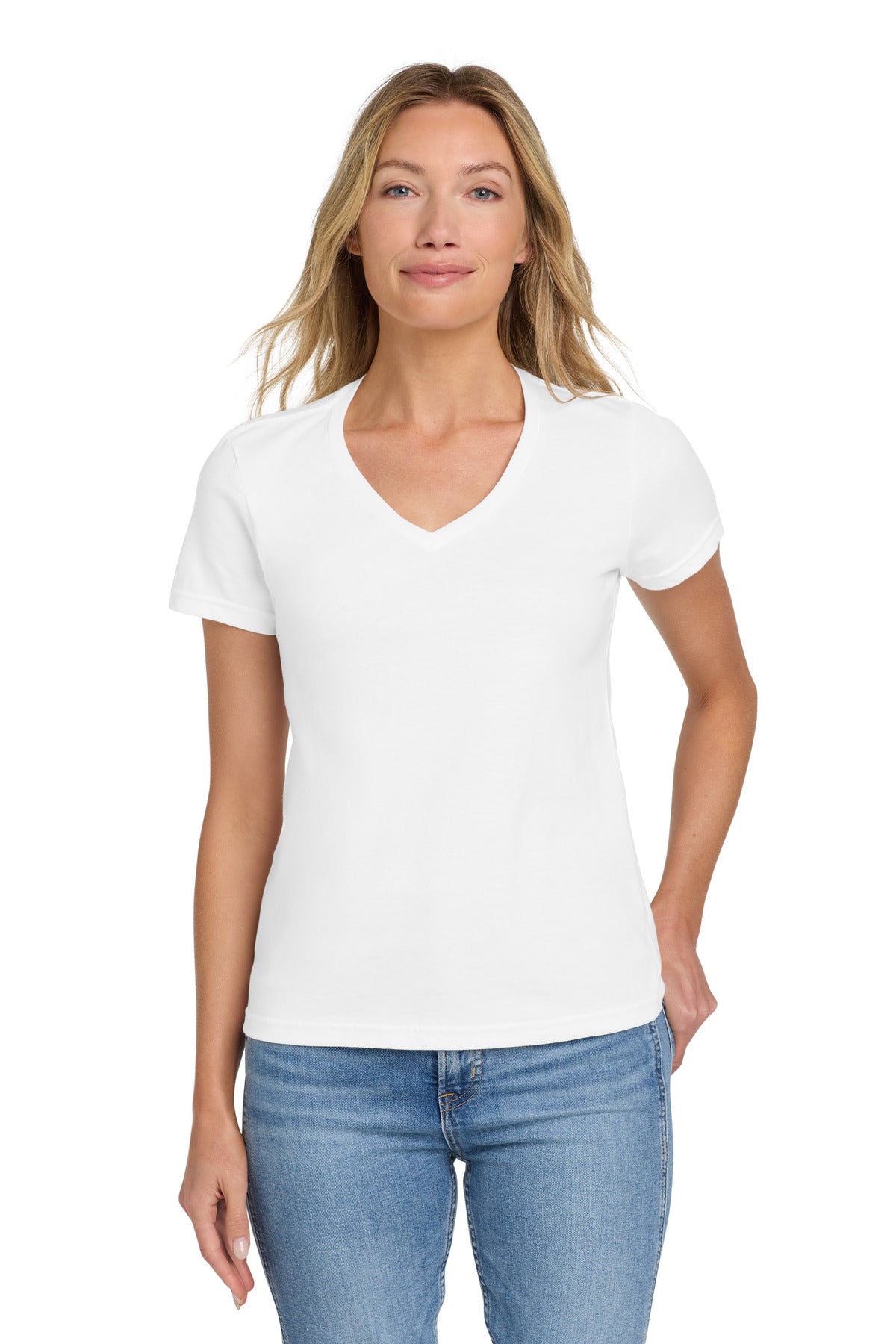 Gildan Softstyle Women's Fit V-Neck T-Shirt. 64V00L - White - front