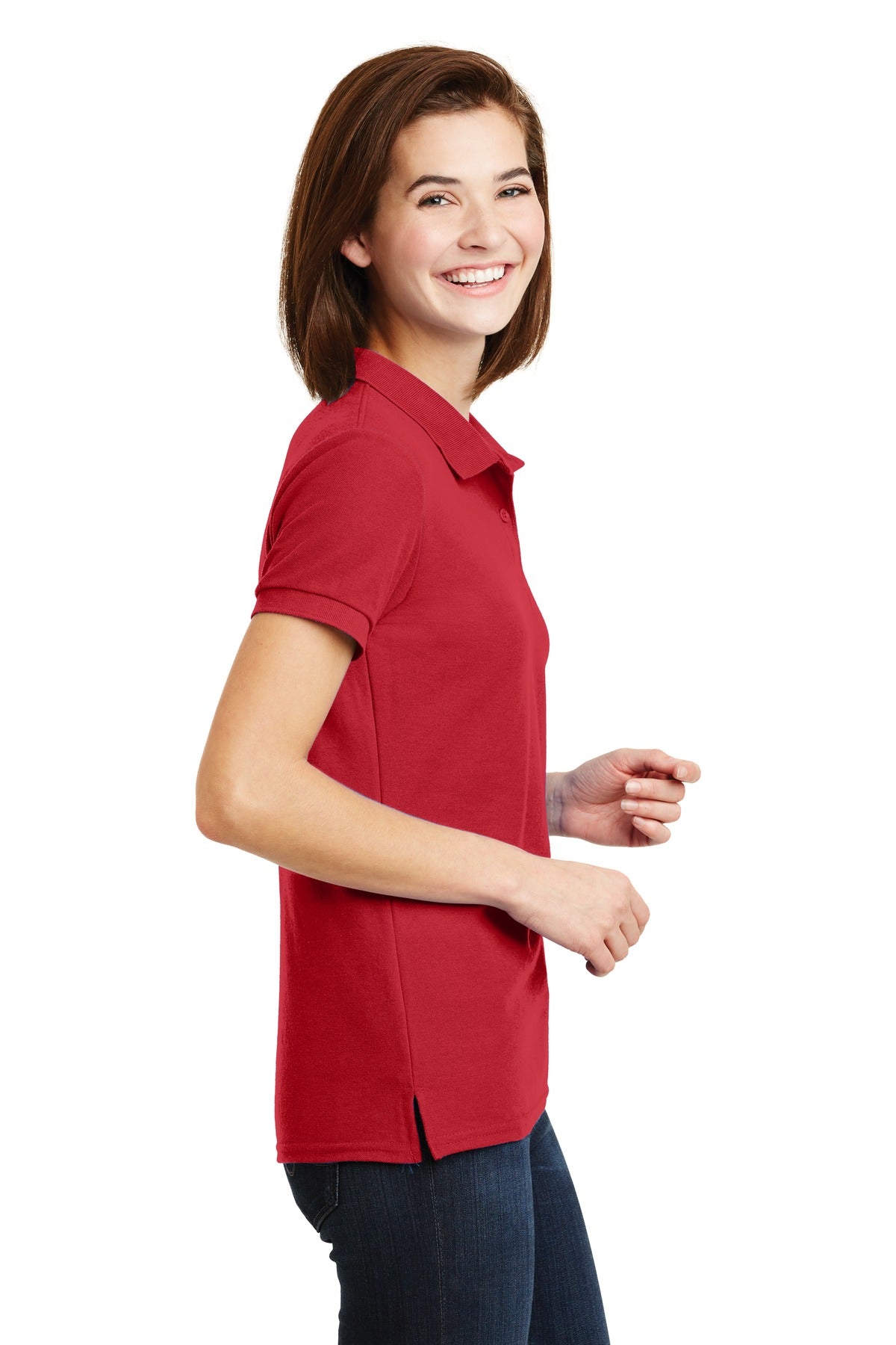 DISCONTINUED Gildan Ladies DryBlend 6-Ounce Double Pique Sport Shirt. 72800L - Red - side