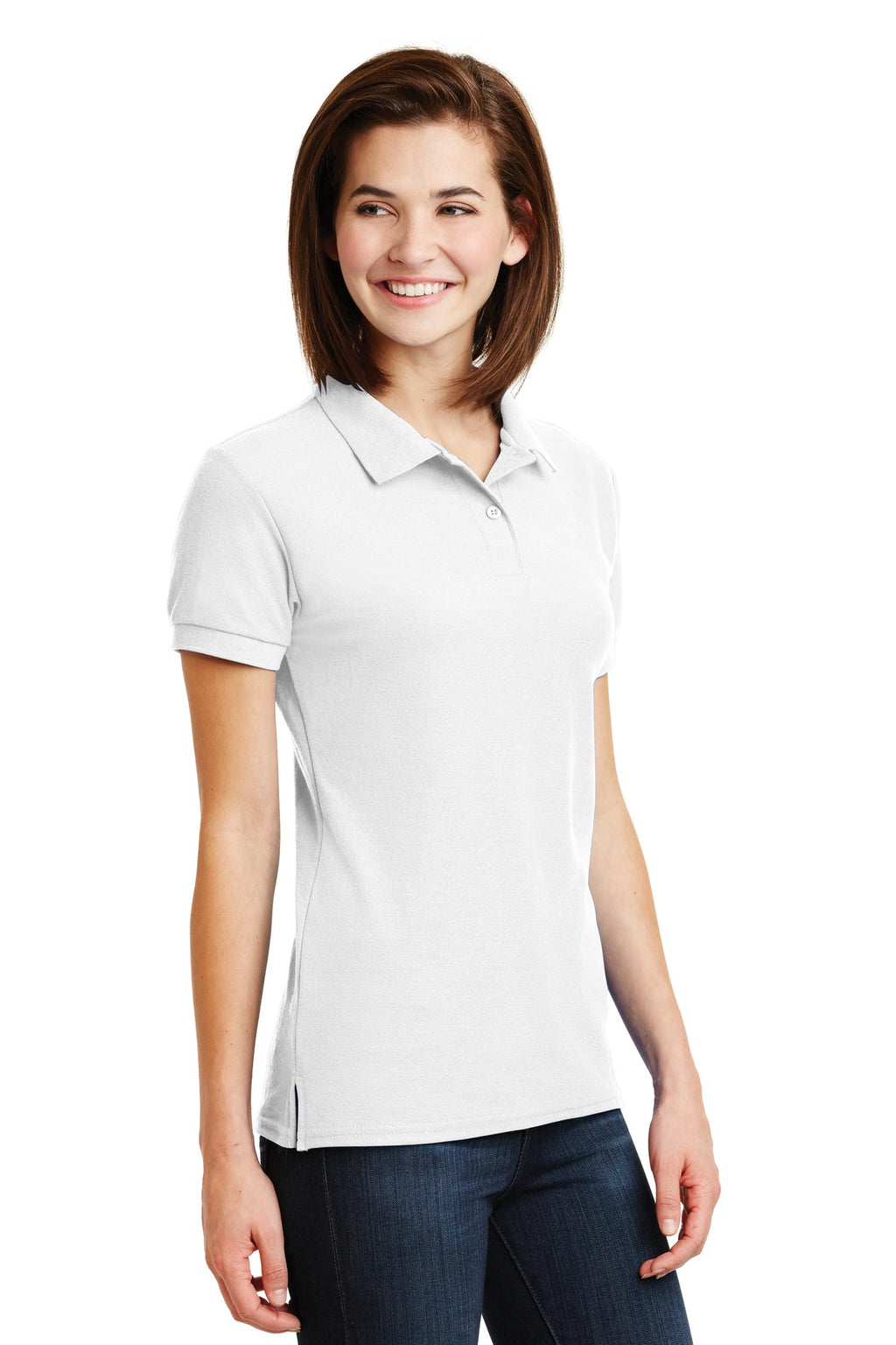 DISCONTINUED Gildan Ladies DryBlend 6-Ounce Double Pique Sport Shirt. 72800L - White - three_q