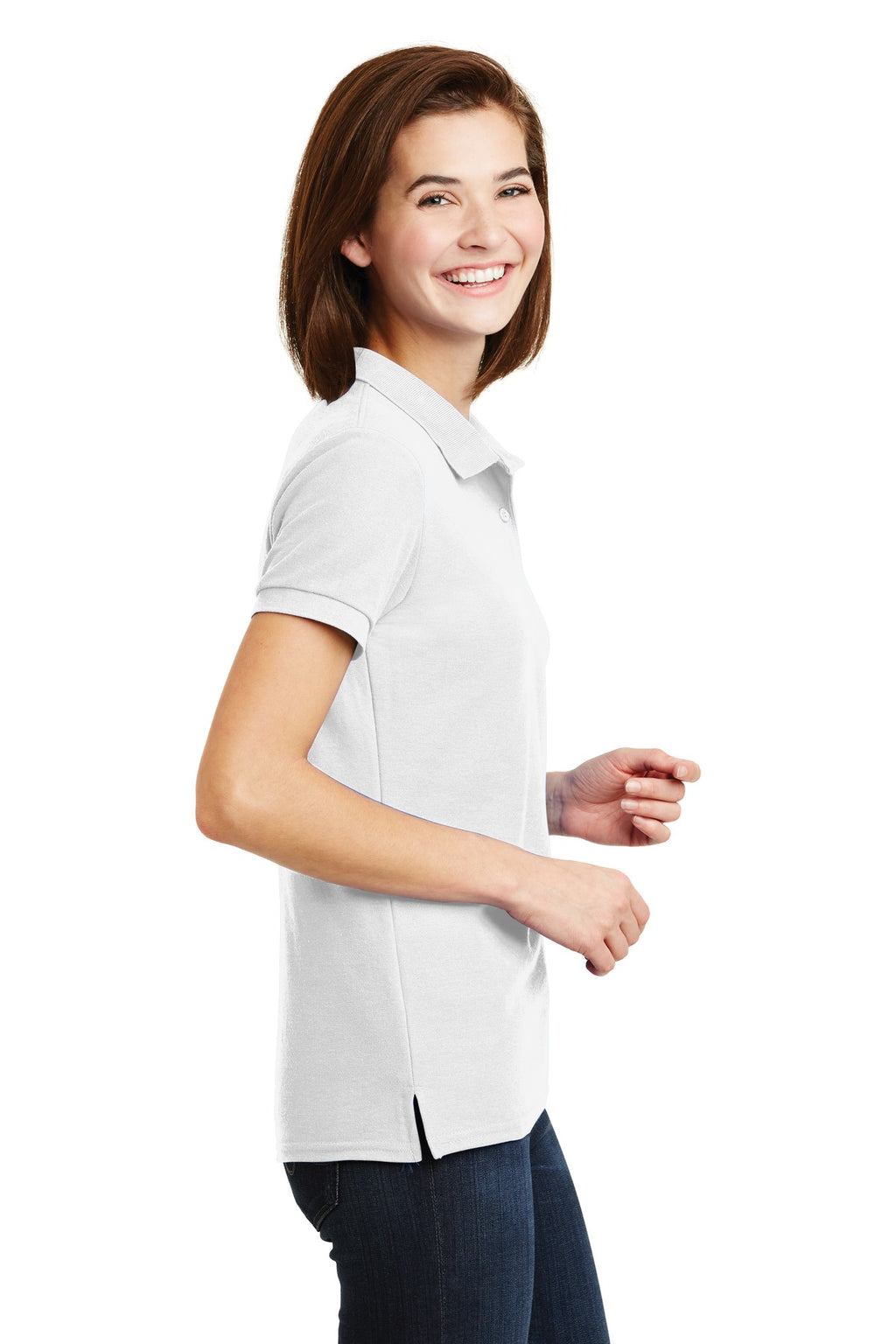DISCONTINUED Gildan Ladies DryBlend 6-Ounce Double Pique Sport Shirt. 72800L - White - side