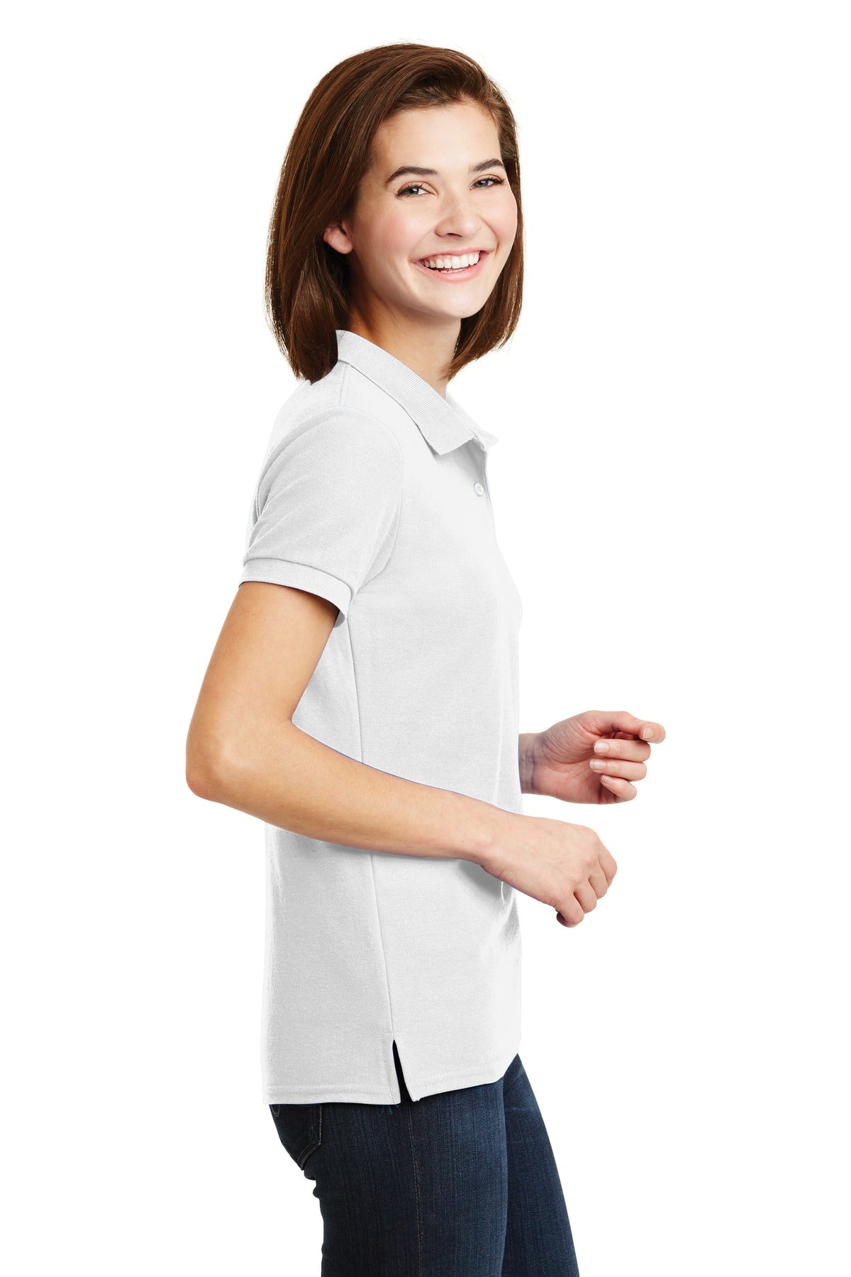 DISCONTINUED Gildan Ladies DryBlend 6-Ounce Double Pique Sport Shirt. 72800L - White - side