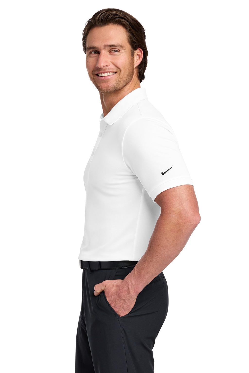 Nike Dri-FIT Solid Icon Pique Modern Fit Polo. 746099 - White - side