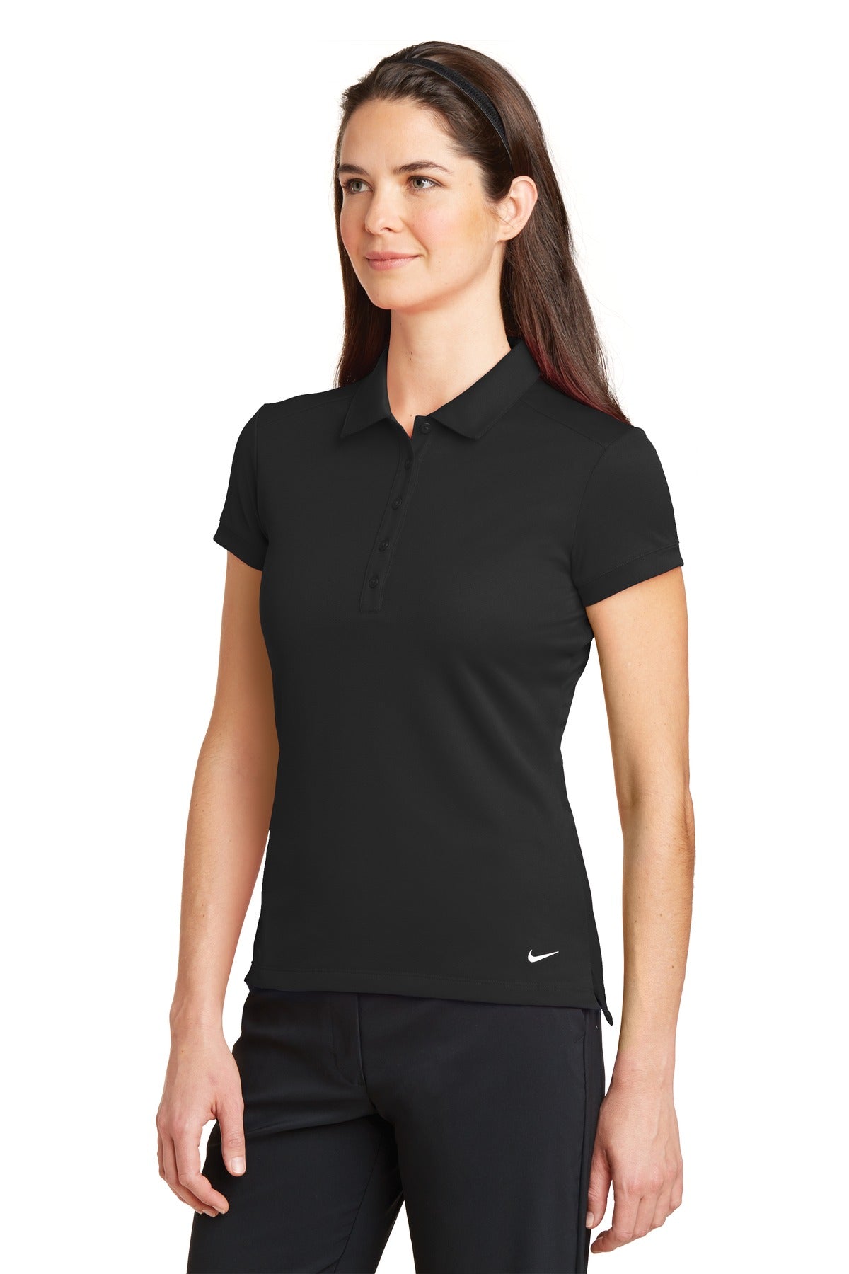 Nike Women's Dri-FIT Solid Icon Pique Modern Fit Polo. 746100 - Black - three_q