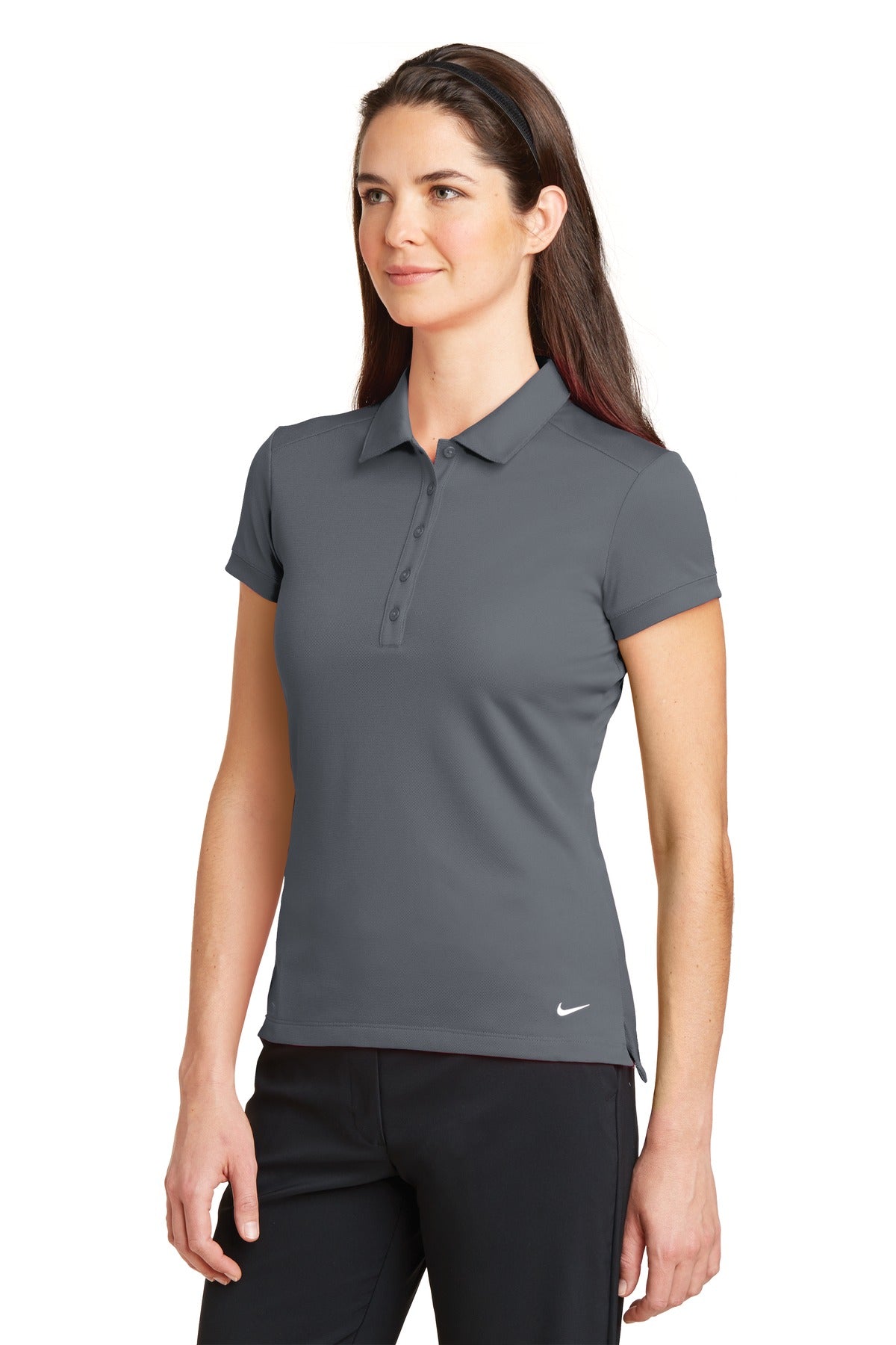 Nike Women's Dri-FIT Solid Icon Pique Modern Fit Polo. 746100 - Dark Grey - three_q
