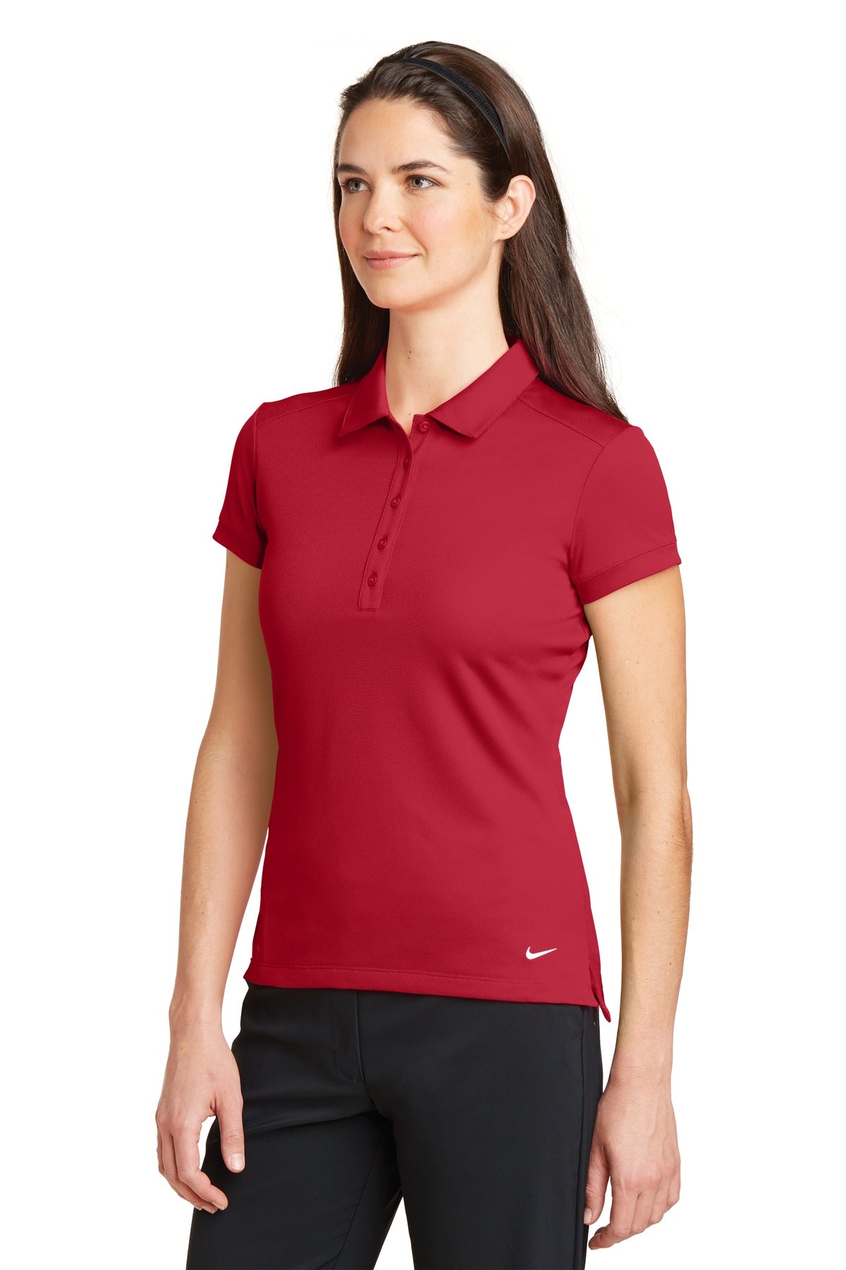 Nike Women's Dri-FIT Solid Icon Pique Modern Fit Polo. 746100 - Gym Red - three_q