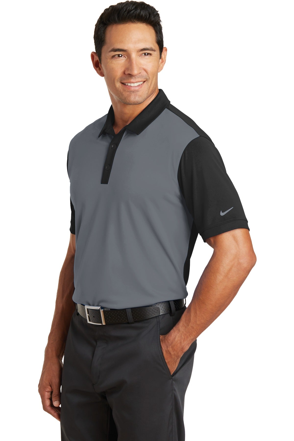 DISCONTINUED Nike Dri-FIT Colorblock Icon Modern Fit Polo. 746101 - Dark Grey/ Black - three_q