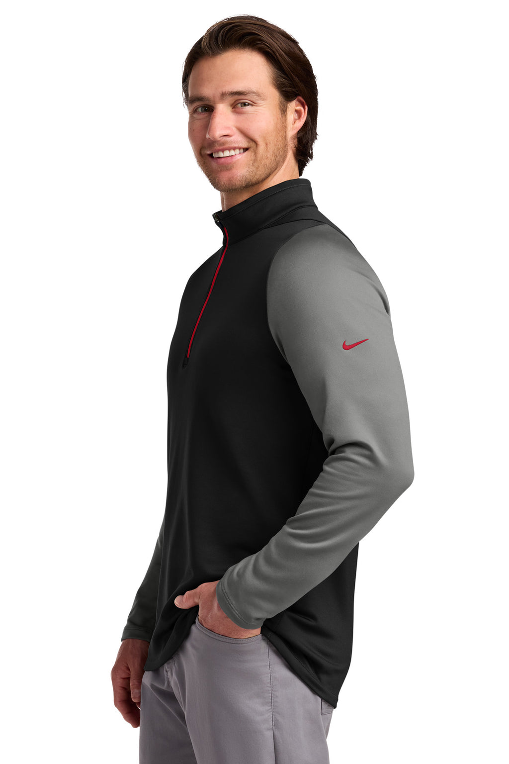 Nike Dri-FIT Stretch 1/2-Zip Cover-Up. 779795 - Black/ Dark Grey/ Gym Red - side