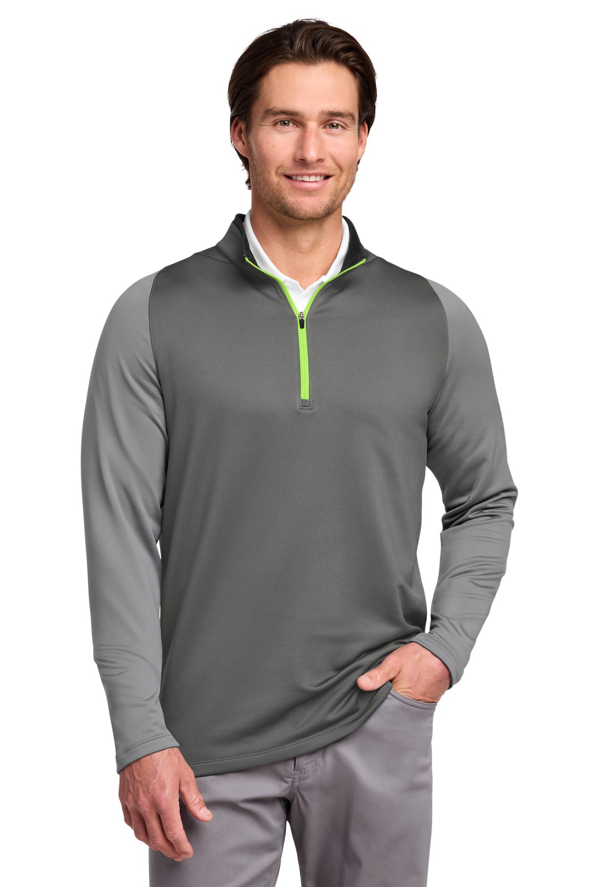 Nike Dri-FIT Stretch 1/2-Zip Cover-Up. 779795 - Dark Grey/ Cool Grey/ Volt - front