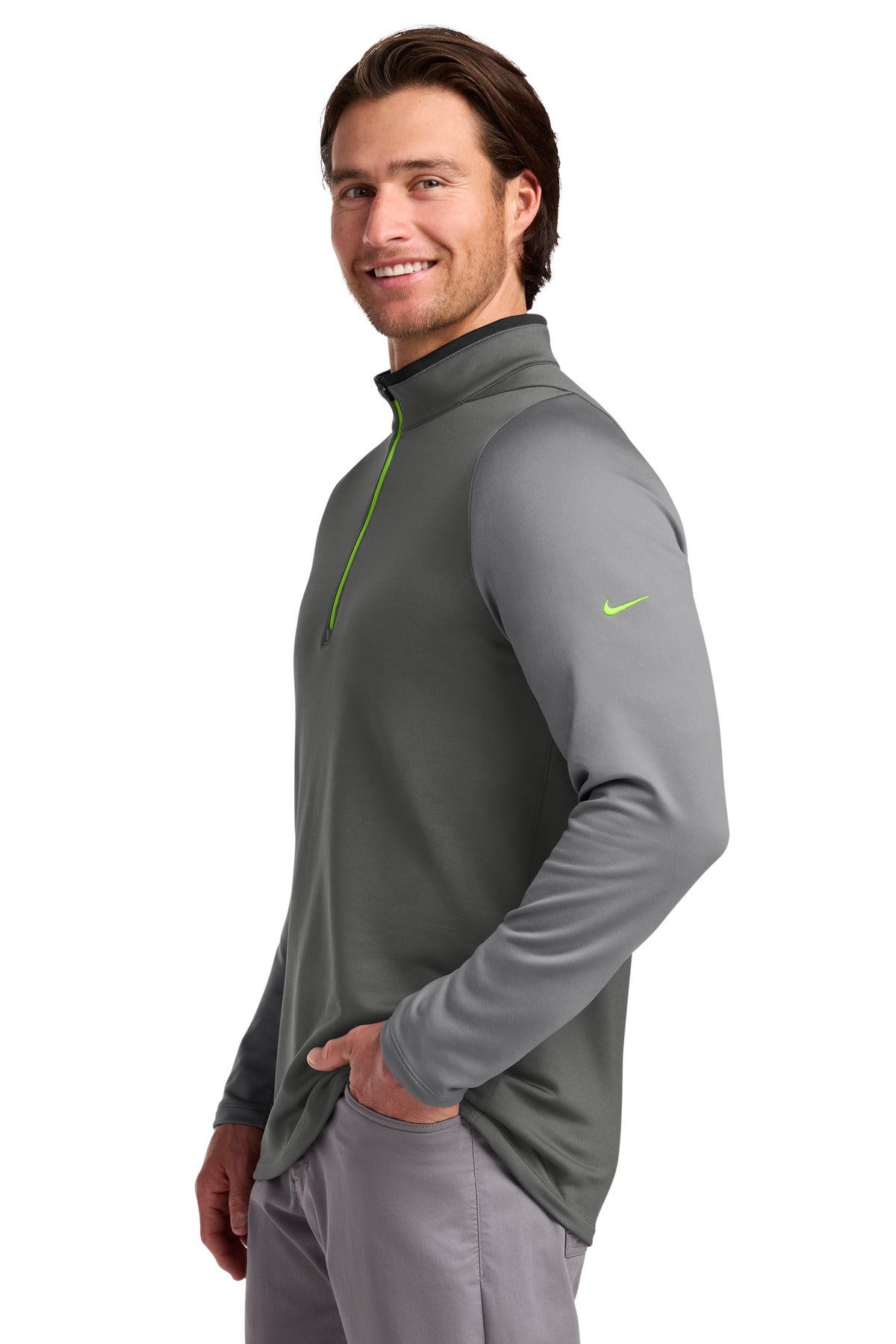 Nike Dri-FIT Stretch 1/2-Zip Cover-Up. 779795 - Dark Grey/ Cool Grey/ Volt - side