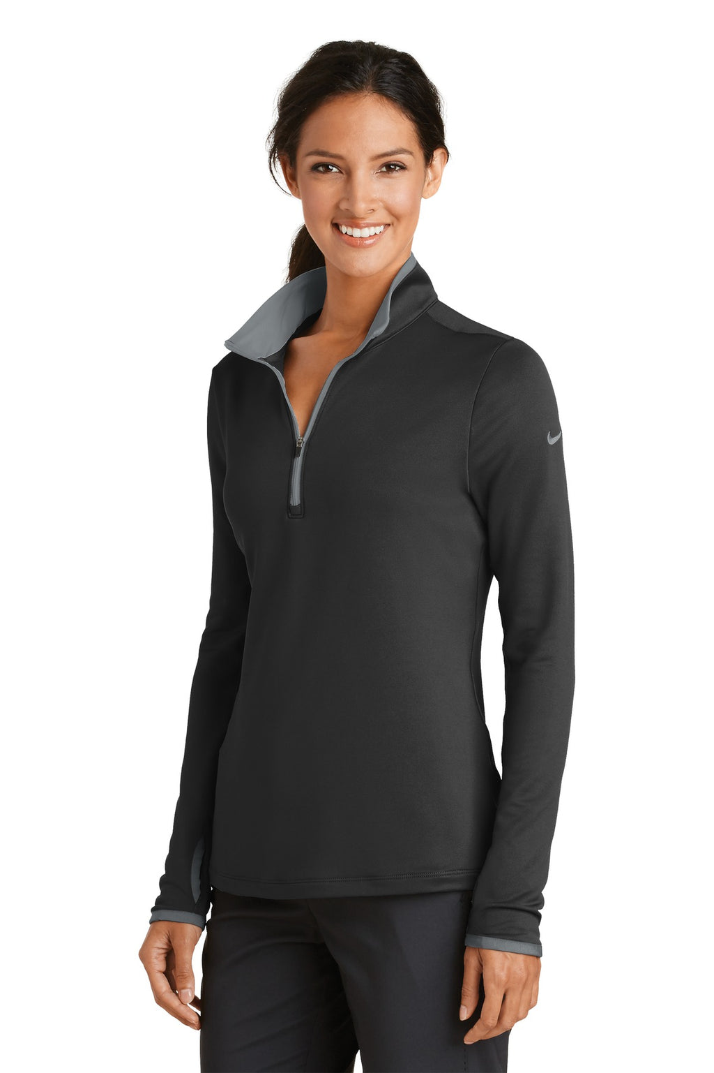 Nike Women's Dri-FIT Stretch 1/2-Zip Cover-Up. 779796 - Black/ Dark Grey - three_q