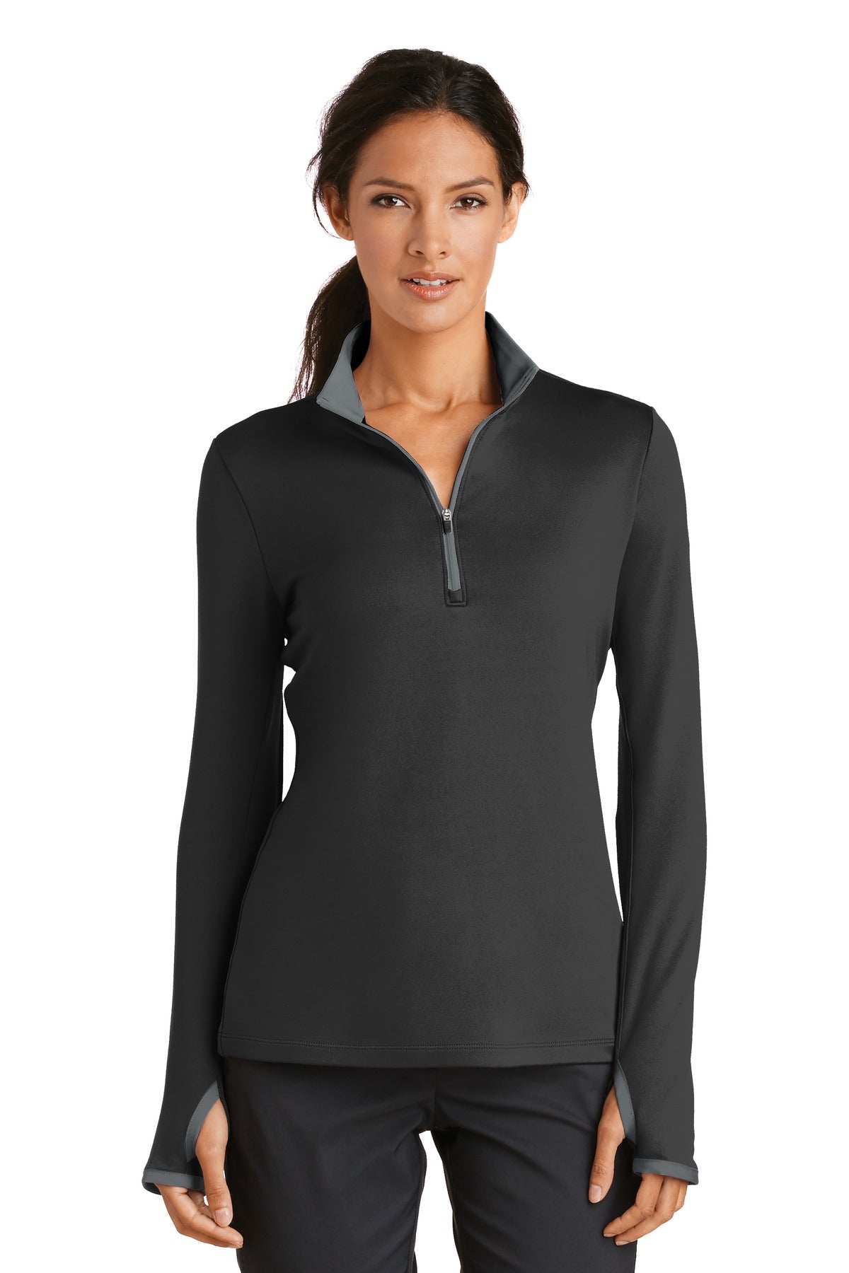 Nike Women's Dri-FIT Stretch 1/2-Zip Cover-Up. 779796 - Black/ Dark Grey - front