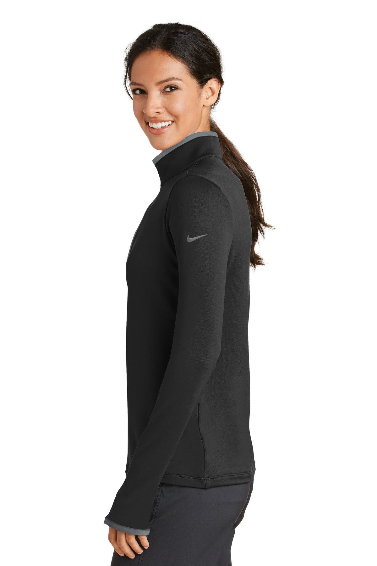 Nike Women's Dri-FIT Stretch 1/2-Zip Cover-Up. 779796 - Black/ Dark Grey - side