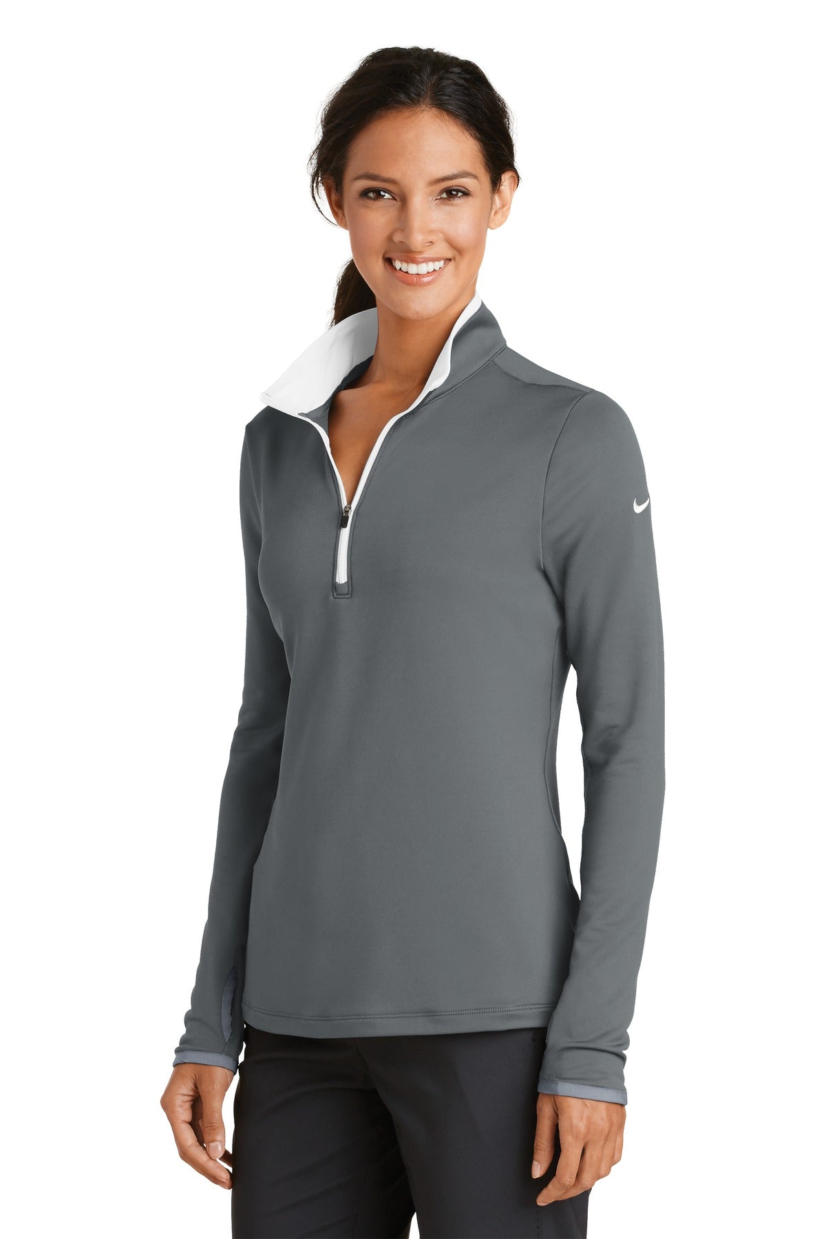 Nike Women's Dri-FIT Stretch 1/2-Zip Cover-Up. 779796 - Dark Grey/ White - three_q
