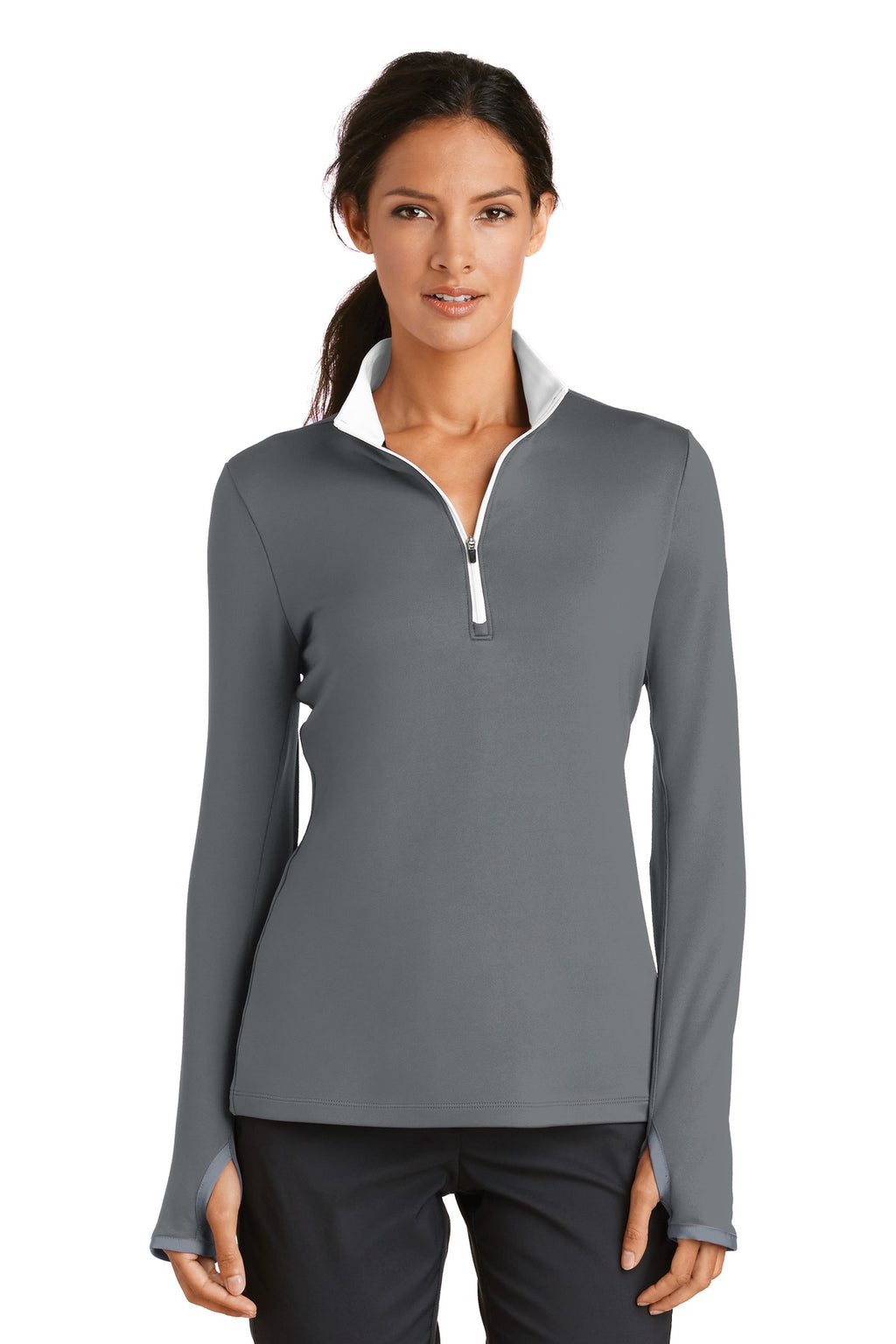 Nike Women's Dri-FIT Stretch 1/2-Zip Cover-Up. 779796 - Dark Grey/ White - front