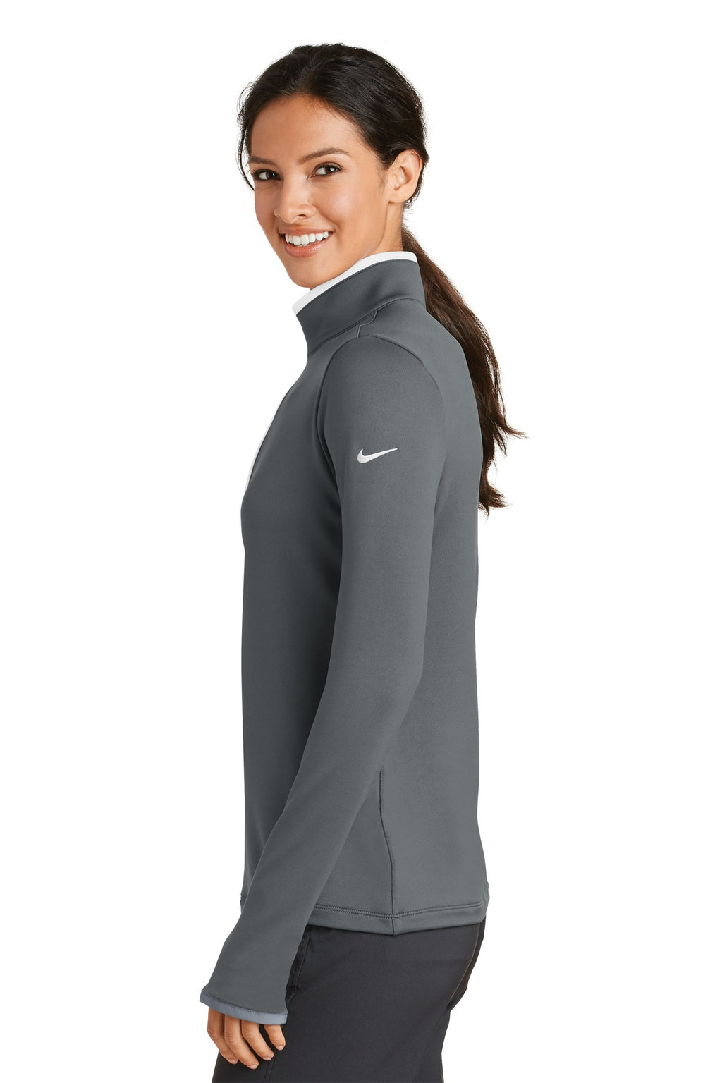 Nike Women's Dri-FIT Stretch 1/2-Zip Cover-Up. 779796 - Dark Grey/ White - side