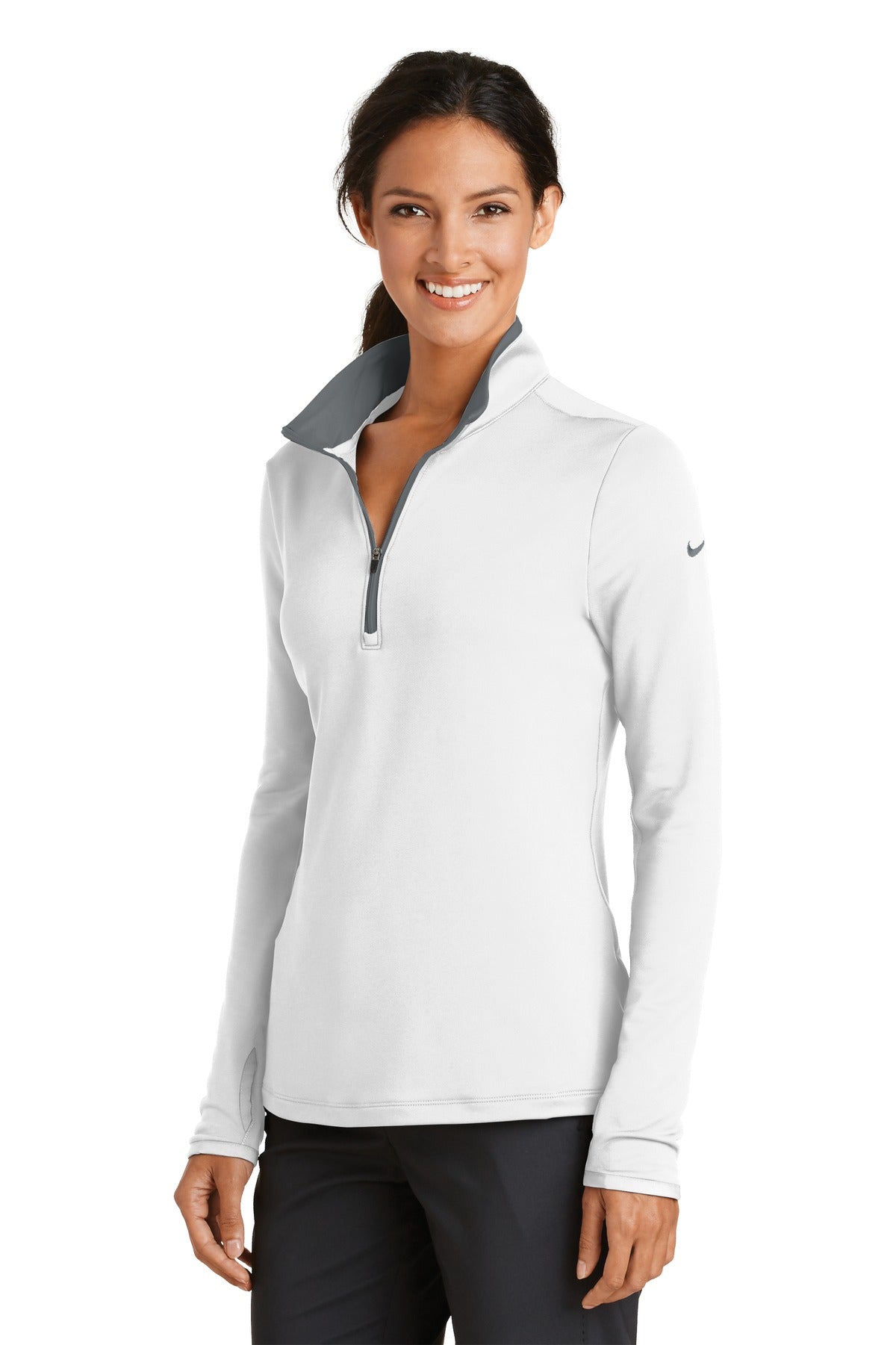 Nike Women's Dri-FIT Stretch 1/2-Zip Cover-Up. 779796 - White/ Dark Grey - three_q