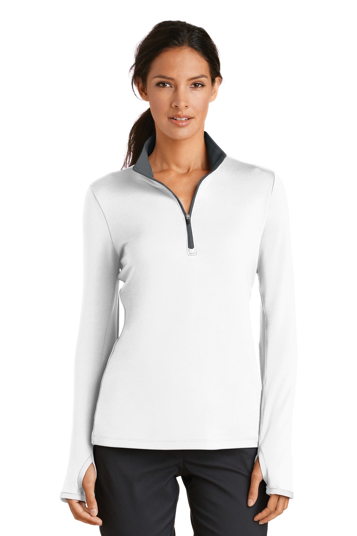 Nike Women's Dri-FIT Stretch 1/2-Zip Cover-Up. 779796 - White/ Dark Grey - front