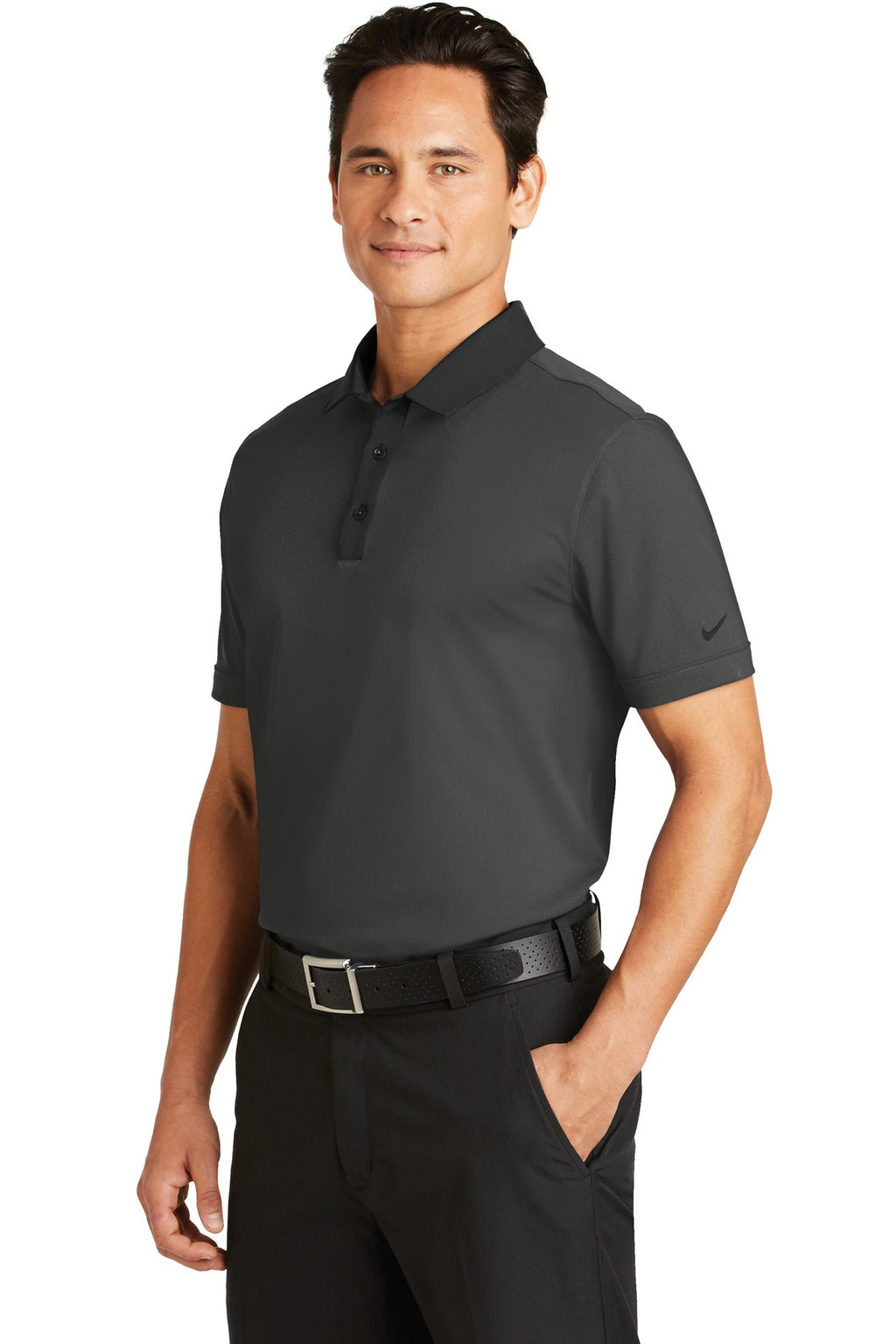 DISCONTINUED Nike Dri-FIT Heather Pique Modern Fit Polo. 779798 - Black Heather - three_q