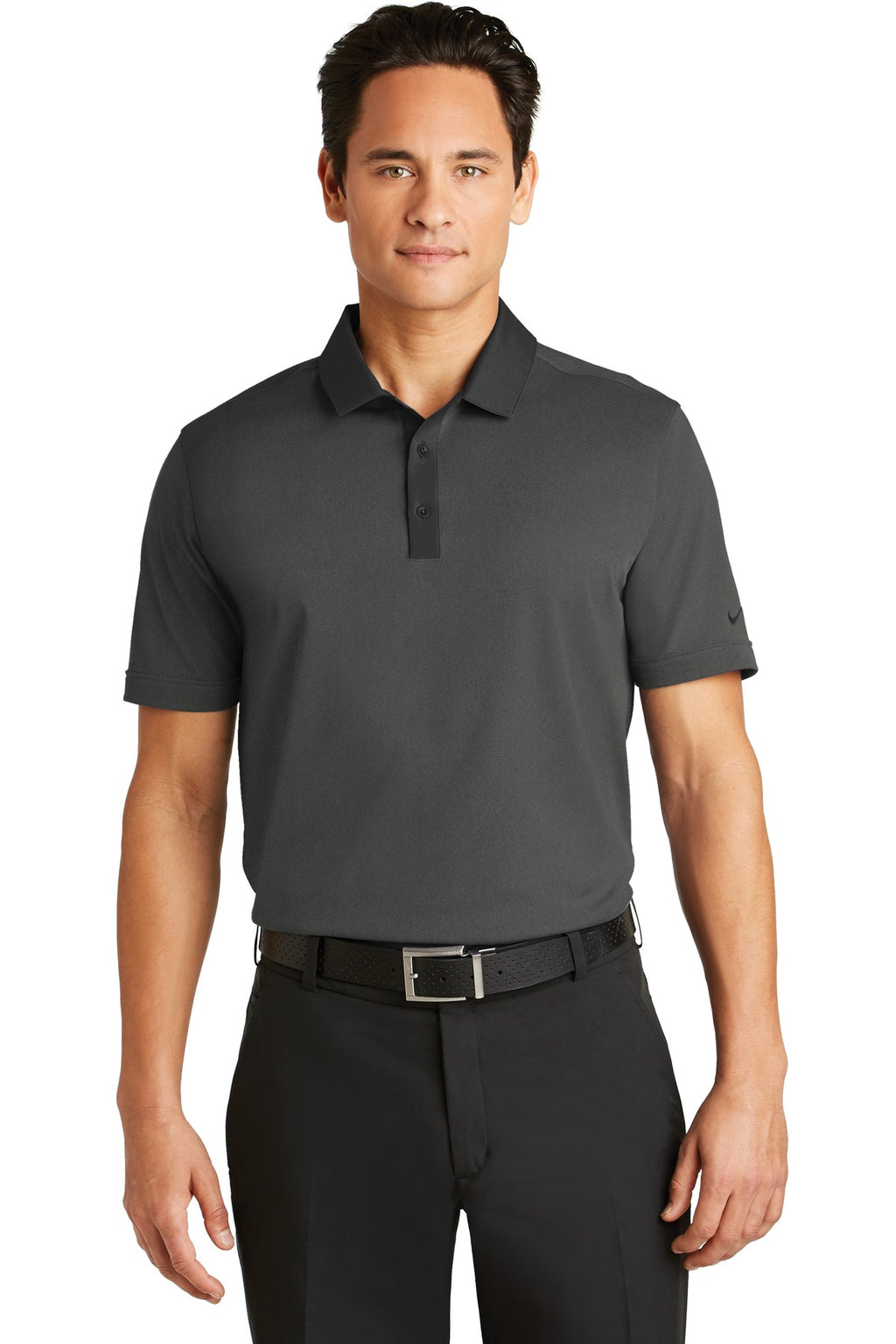 DISCONTINUED Nike Dri-FIT Heather Pique Modern Fit Polo. 779798 - Black Heather - front