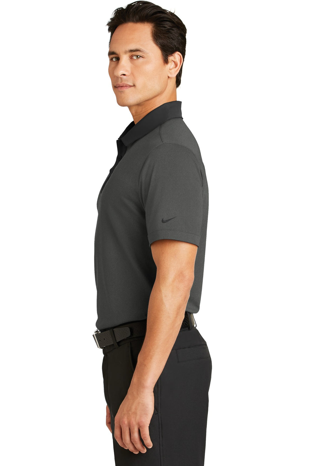DISCONTINUED Nike Dri-FIT Heather Pique Modern Fit Polo. 779798 - Black Heather - side