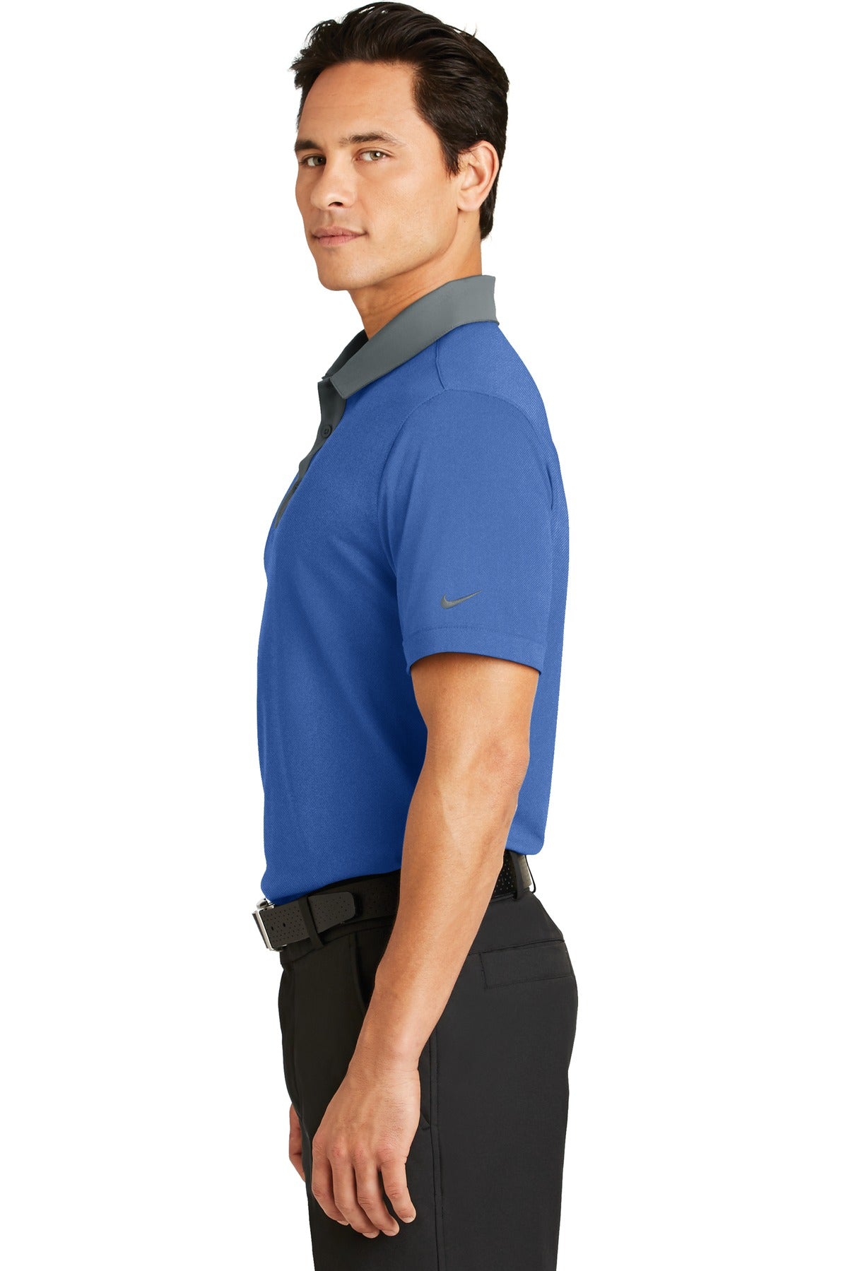 DISCONTINUED Nike Dri-FIT Heather Pique Modern Fit Polo. 779798 - Blue Heather - side
