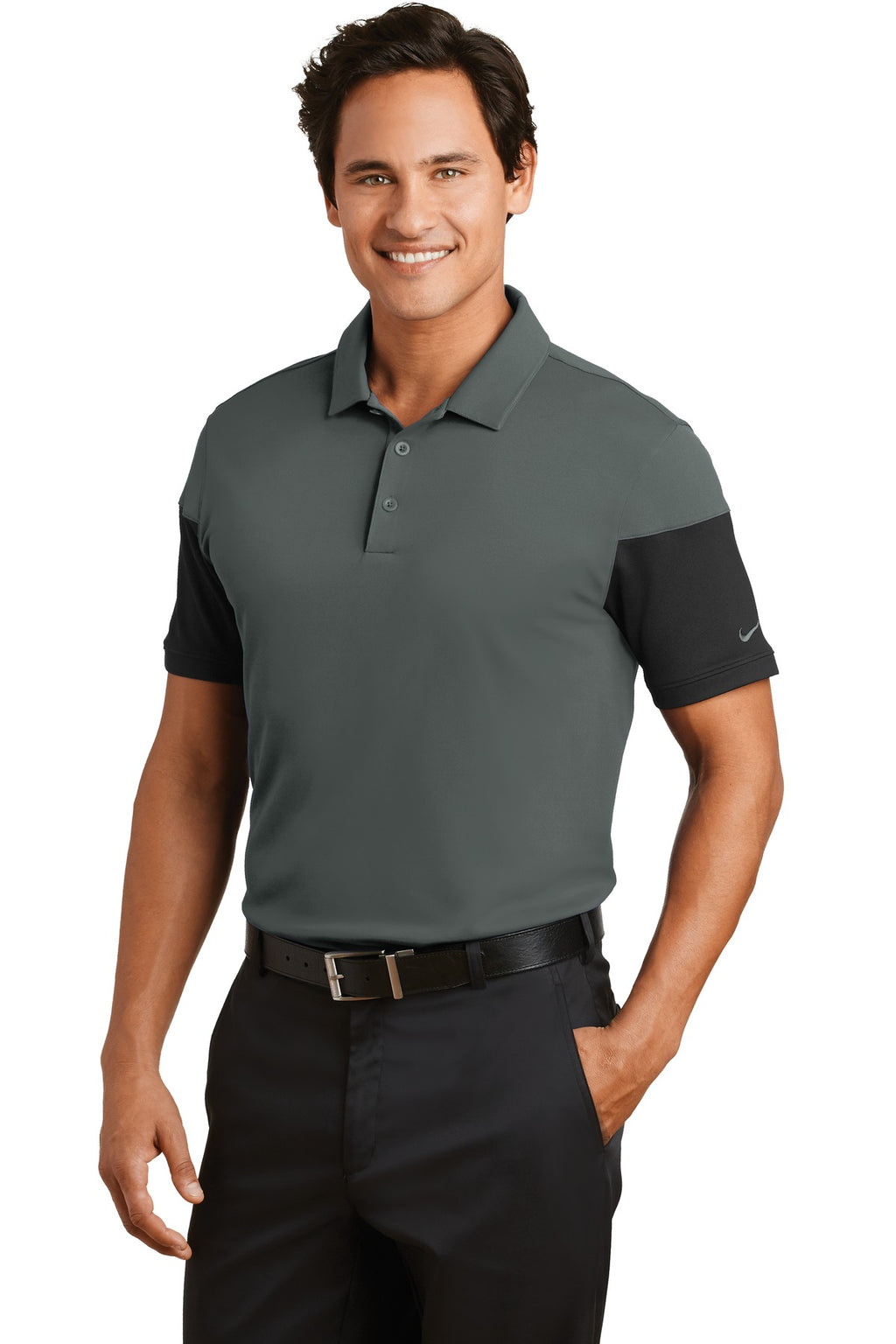 DISCONTINUED Nike Dri-FIT Sleeve Colorblock Modern Fit Polo. 779802 - Anthracite/ Black - three_q
