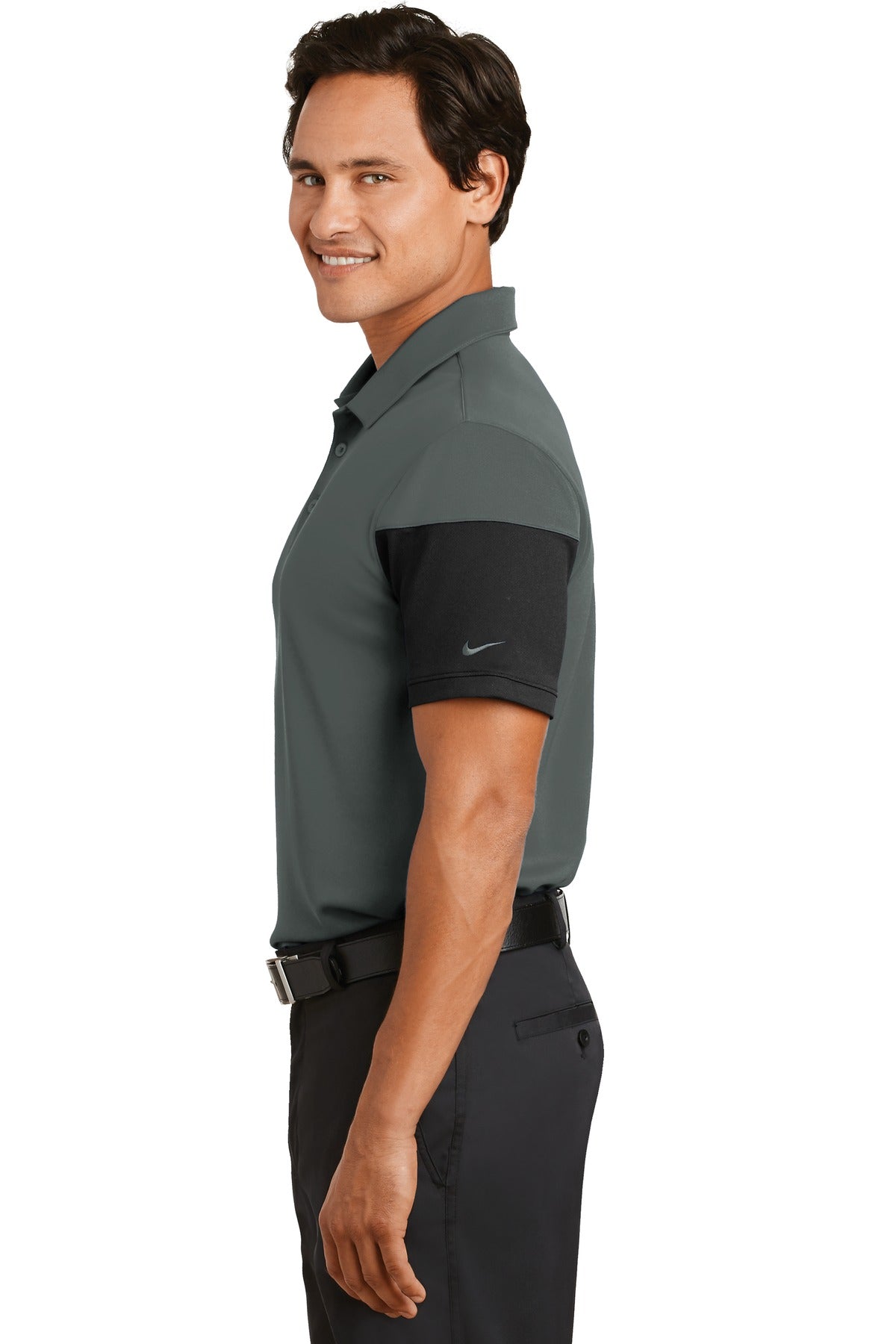 DISCONTINUED Nike Dri-FIT Sleeve Colorblock Modern Fit Polo. 779802 - Anthracite/ Black - side