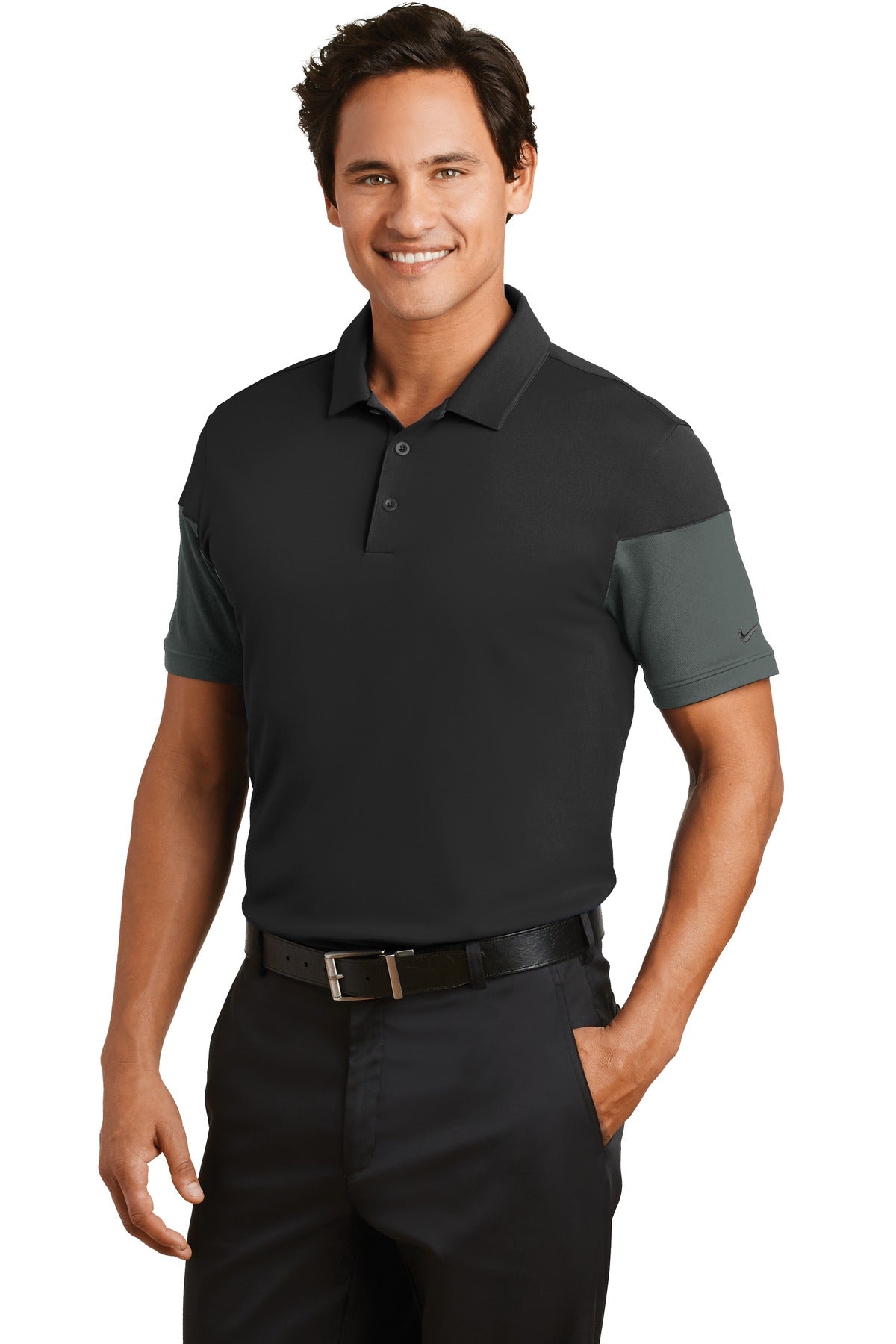 DISCONTINUED Nike Dri-FIT Sleeve Colorblock Modern Fit Polo. 779802 - Black/ Anthracite - three_q