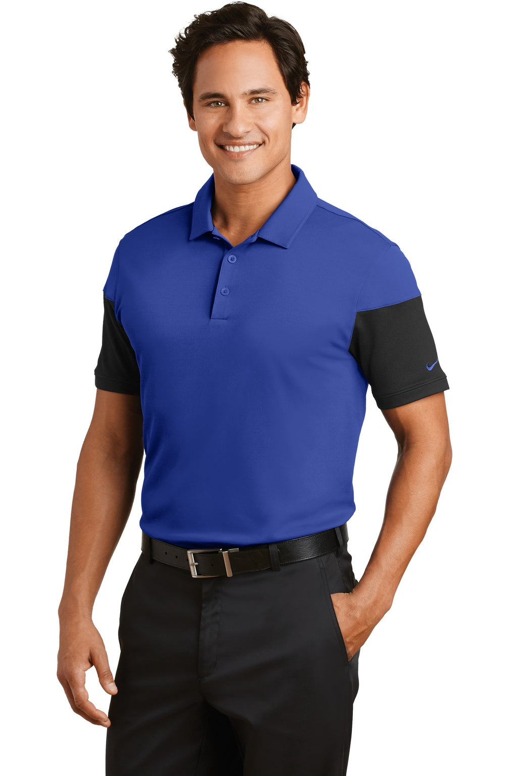 DISCONTINUED Nike Dri-FIT Sleeve Colorblock Modern Fit Polo. 779802 - Deep Royal Blue/ Black - three_q