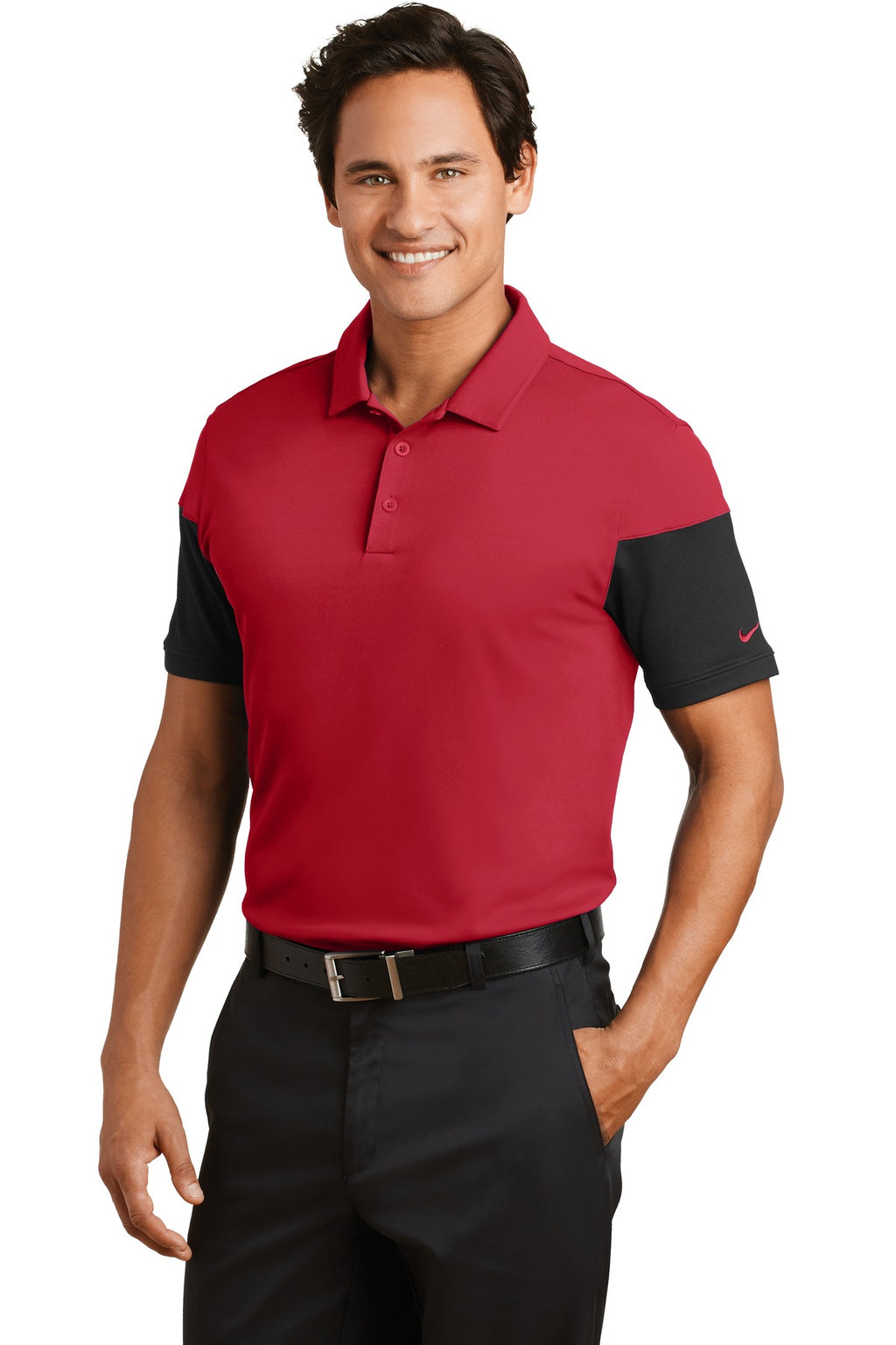 DISCONTINUED Nike Dri-FIT Sleeve Colorblock Modern Fit Polo. 779802 - Gym Red/ Black - three_q