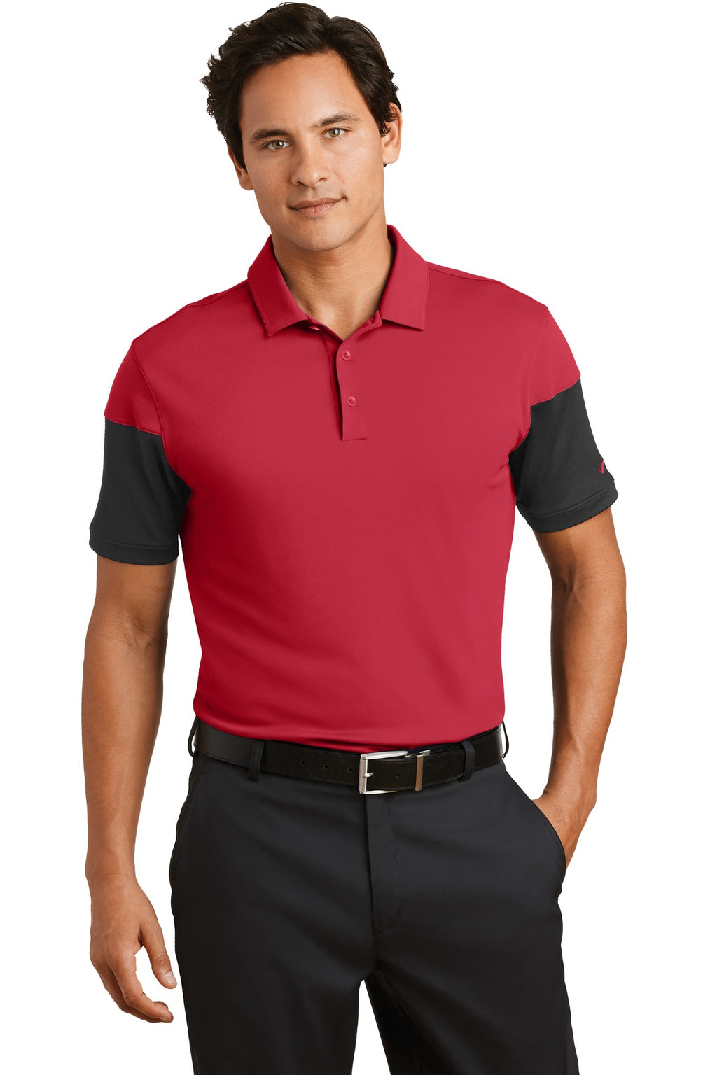 DISCONTINUED Nike Dri-FIT Sleeve Colorblock Modern Fit Polo. 779802 - Gym Red/ Black - front