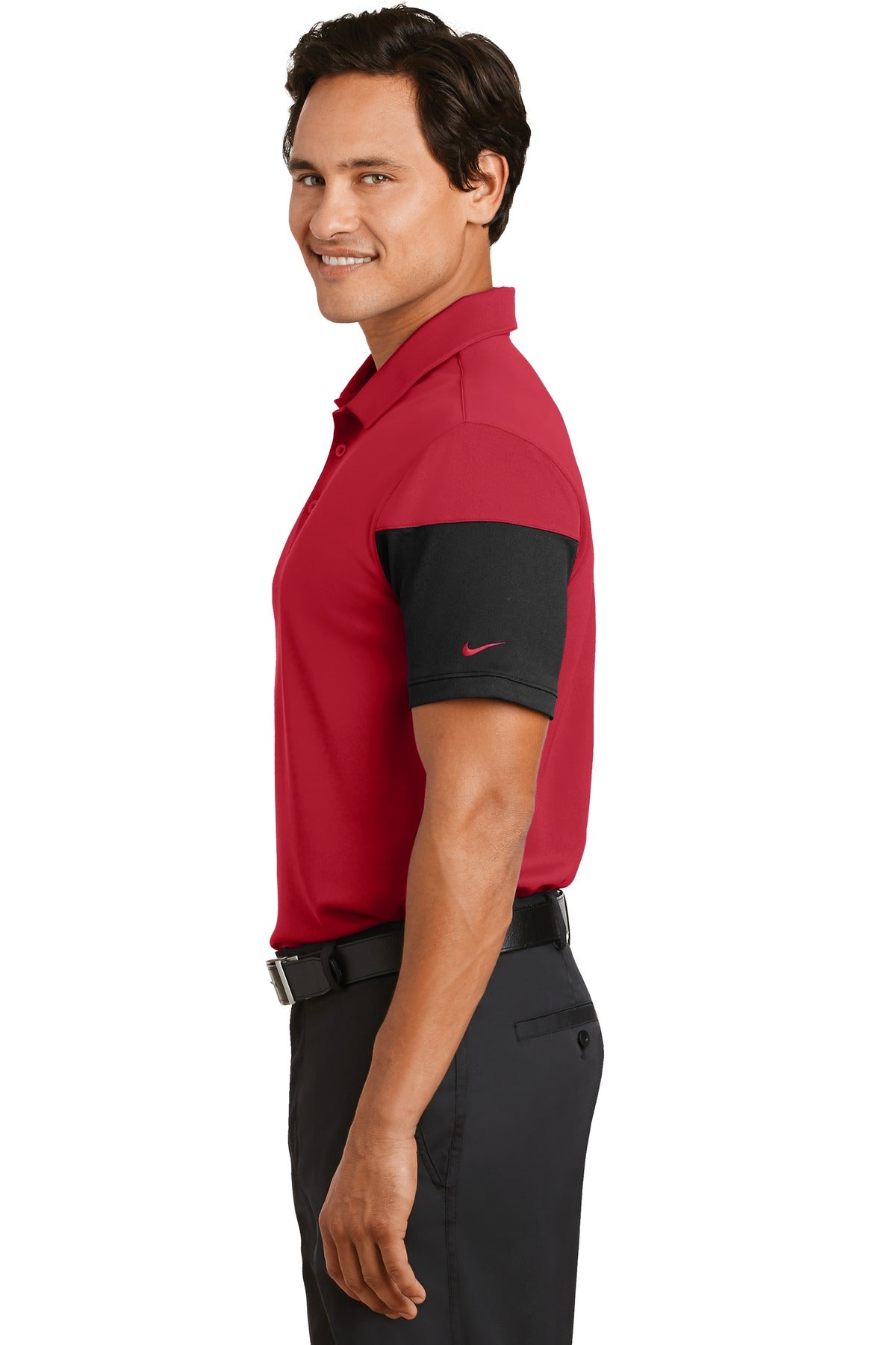 DISCONTINUED Nike Dri-FIT Sleeve Colorblock Modern Fit Polo. 779802 - Gym Red/ Black - side