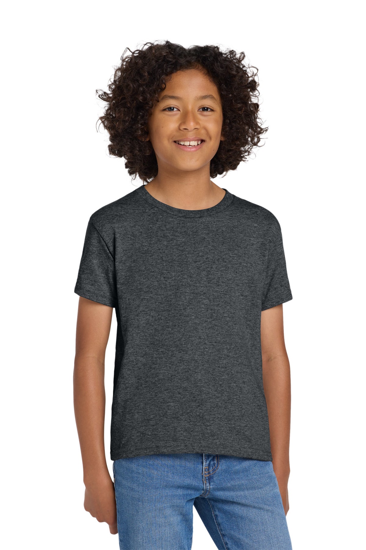 Gildan Youth DryBlend 50 Cotton/50 Poly T-Shirt. 8000B - Dark Heather - front