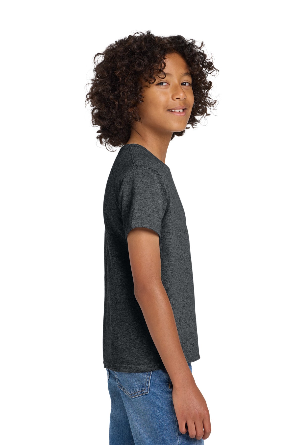 Gildan Youth DryBlend 50 Cotton/50 Poly T-Shirt. 8000B - Dark Heather - side