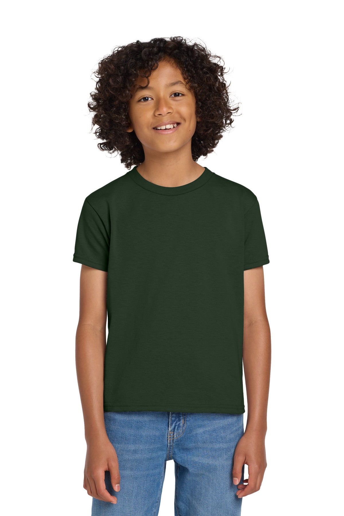 Gildan Youth DryBlend 50 Cotton/50 Poly T-Shirt. 8000B - Forest Green - front