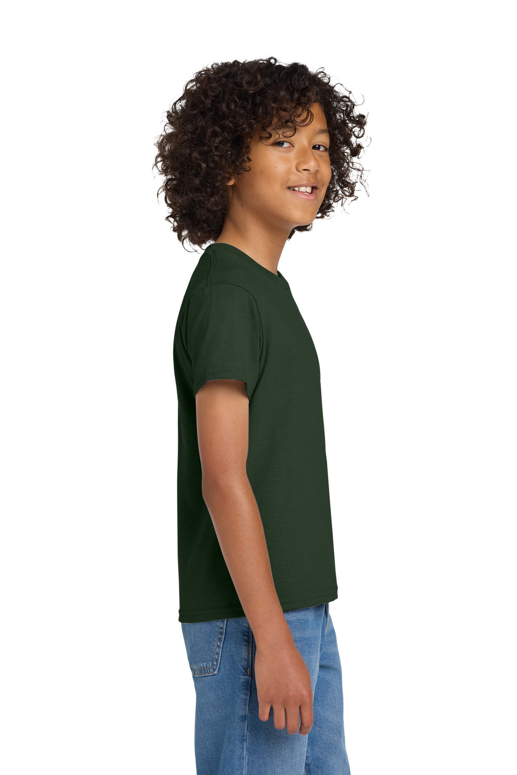 Gildan Youth DryBlend 50 Cotton/50 Poly T-Shirt. 8000B - Forest Green - side