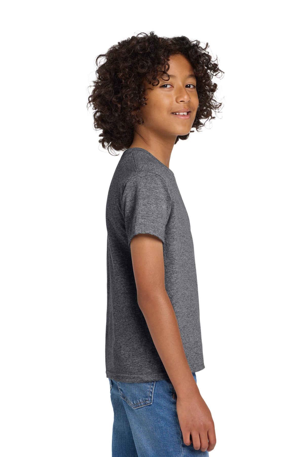 Gildan Youth DryBlend 50 Cotton/50 Poly T-Shirt. 8000B - Graphite Heather - side