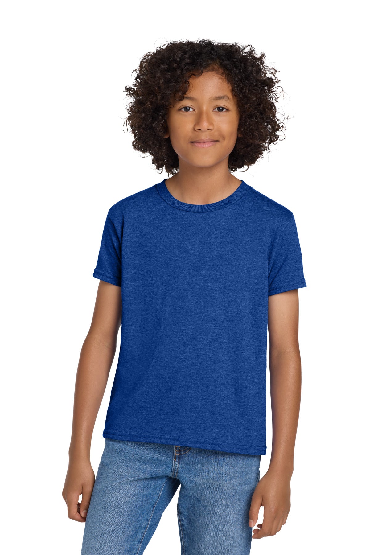 Gildan Youth DryBlend 50 Cotton/50 Poly T-Shirt. 8000B - Heather Deep Royal - front
