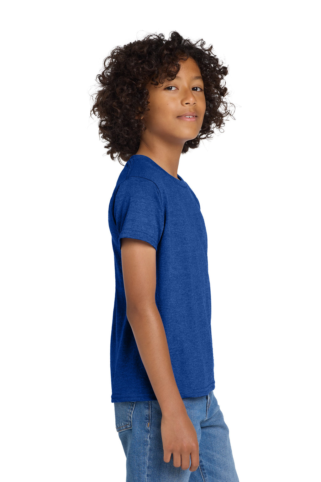 Gildan Youth DryBlend 50 Cotton/50 Poly T-Shirt. 8000B - Heather Deep Royal - side