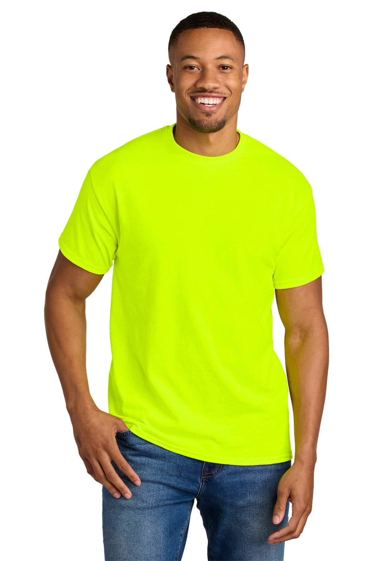 Gildan DryBlend 50 Cotton/50 Poly T-Shirt. 8000 - Safety Green - front