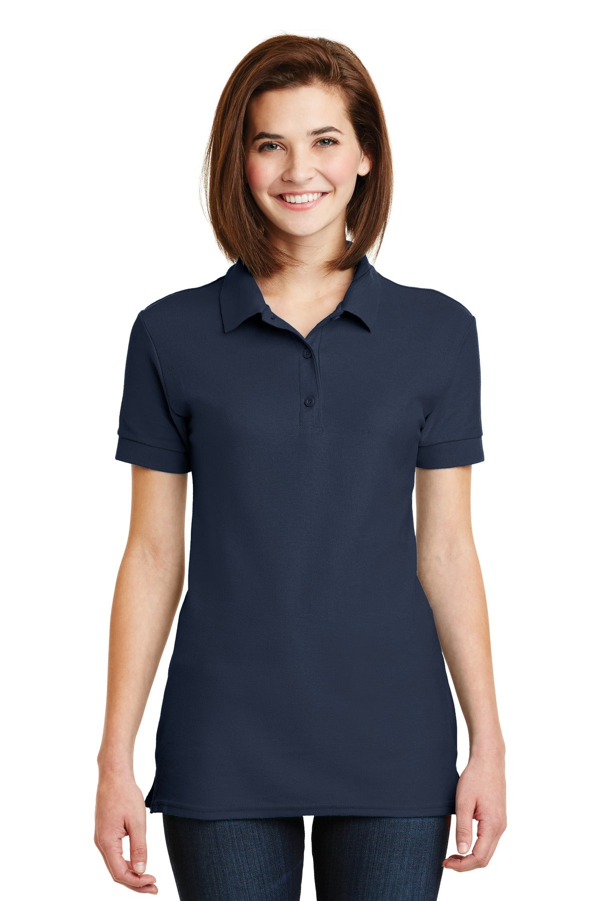 DISCONTINUED Gildan Ladies 6.6-Ounce 100% Double Pique Cotton Sport Shirt     82800L - Navy - front